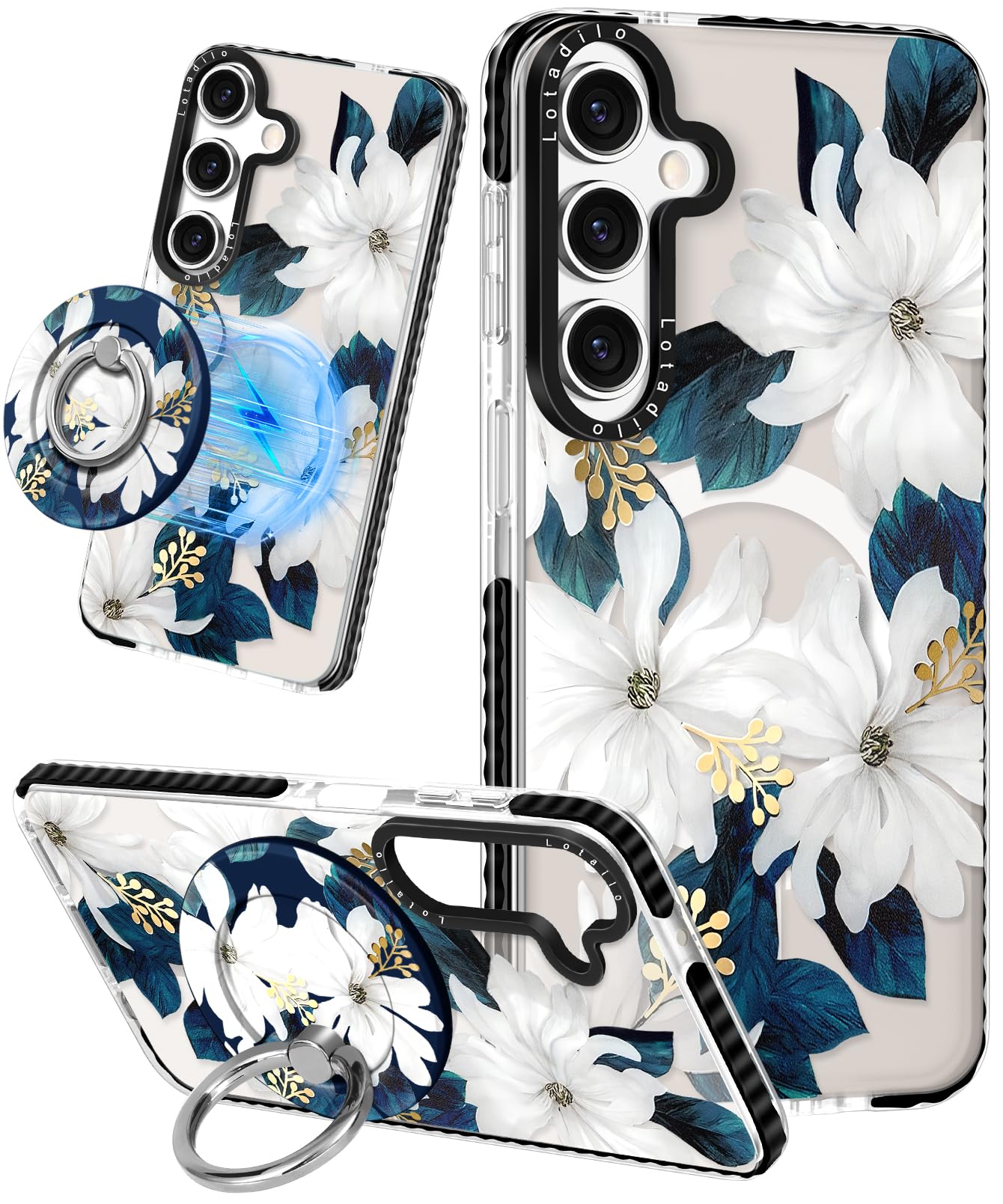 Lotadilo Cute Case for Samsung Galaxy S24 FE for Women Girls - Funny Blue Flower Design Compatible with Magsafe Magnetic Ring Ho