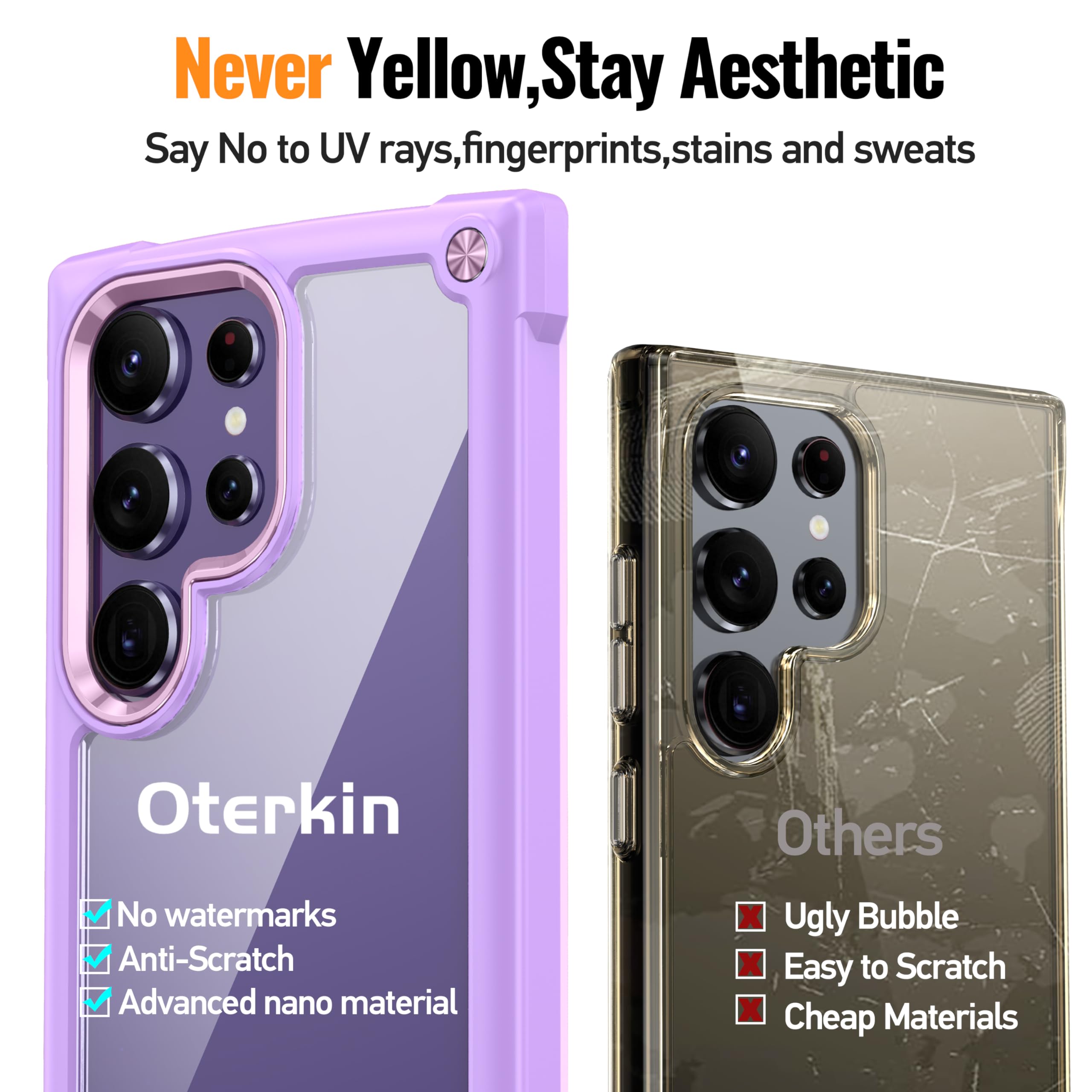 Oterkin For Samsung Galaxy S24 Ultra Case Clear, [20X Anti Yellowing] S24 Ultra Case With [Built In 4 Airbags][10Ft Military Gra
