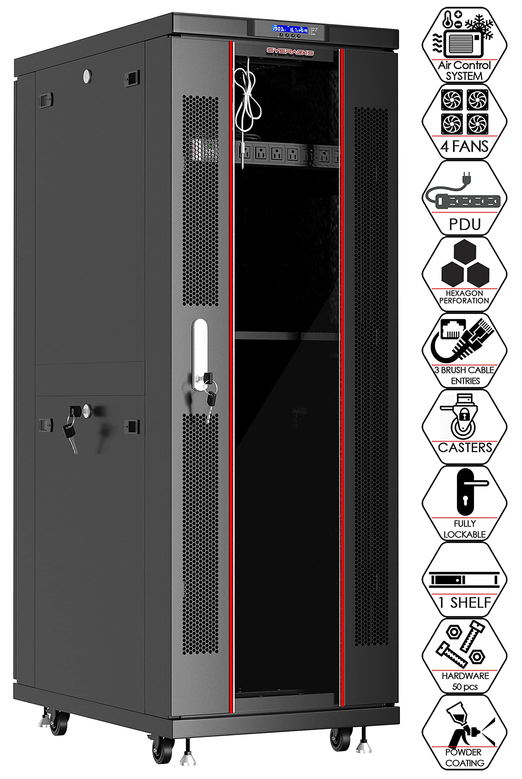 Sysracks Server Rack Network Cabinet Locking Deep Server Cabinet 32 Inch Depth Floor Network Rack On Wheels� Portable Computer Cabinet (32U (24' W X32 D X67))