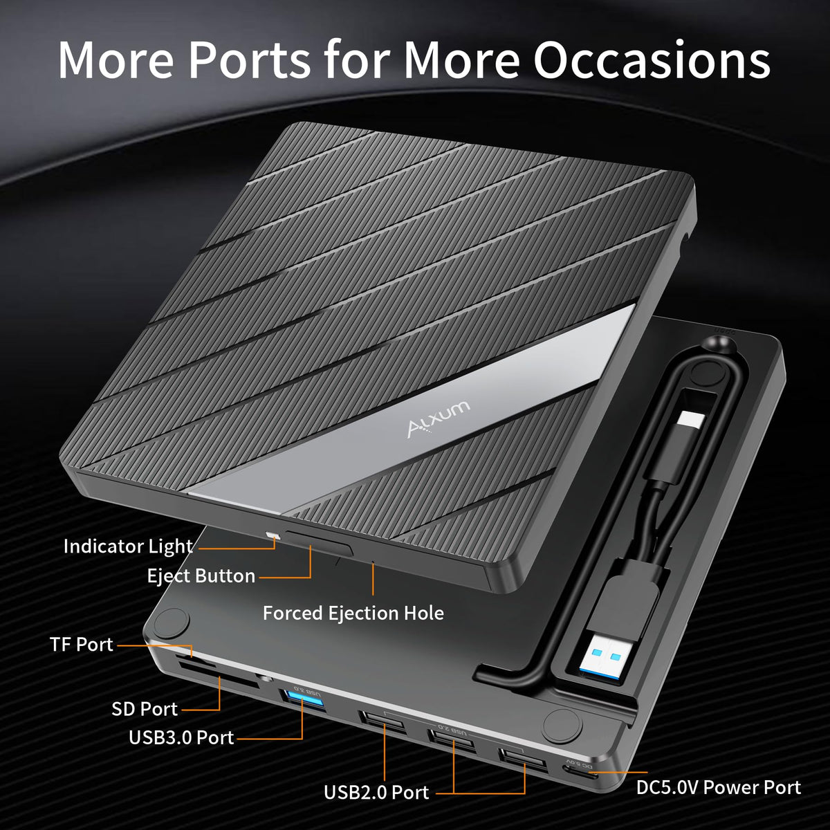 Alxum External Cd Dvd Drive For Laptop, 8 In 1 Portable Cd Dvd Burner ...
