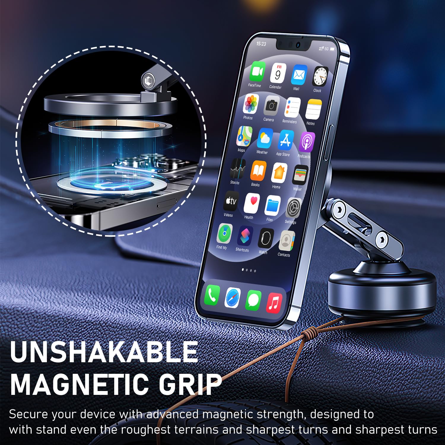 Vacuum Magnetic Car Phone Mount, 360 Adjustable Suction Cup Phone Mount, Foldable Smart Double-Sided Magnetic Phone Holder, From