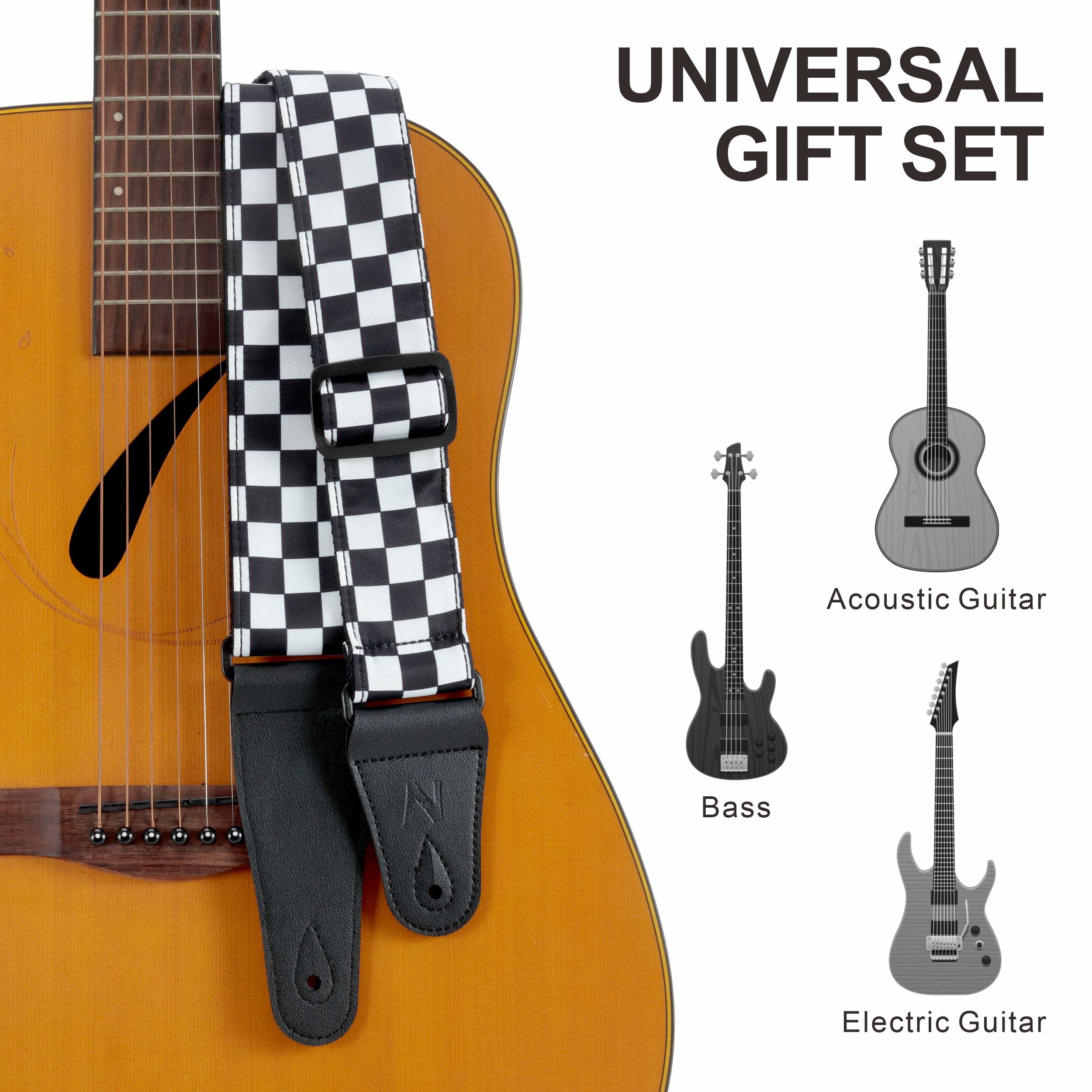 Nefelibata Guitar Strap 2'' Wide Double Layer Cotton Original Design Adjustable Guitar Straps With Long Leather Ends For Bass, E