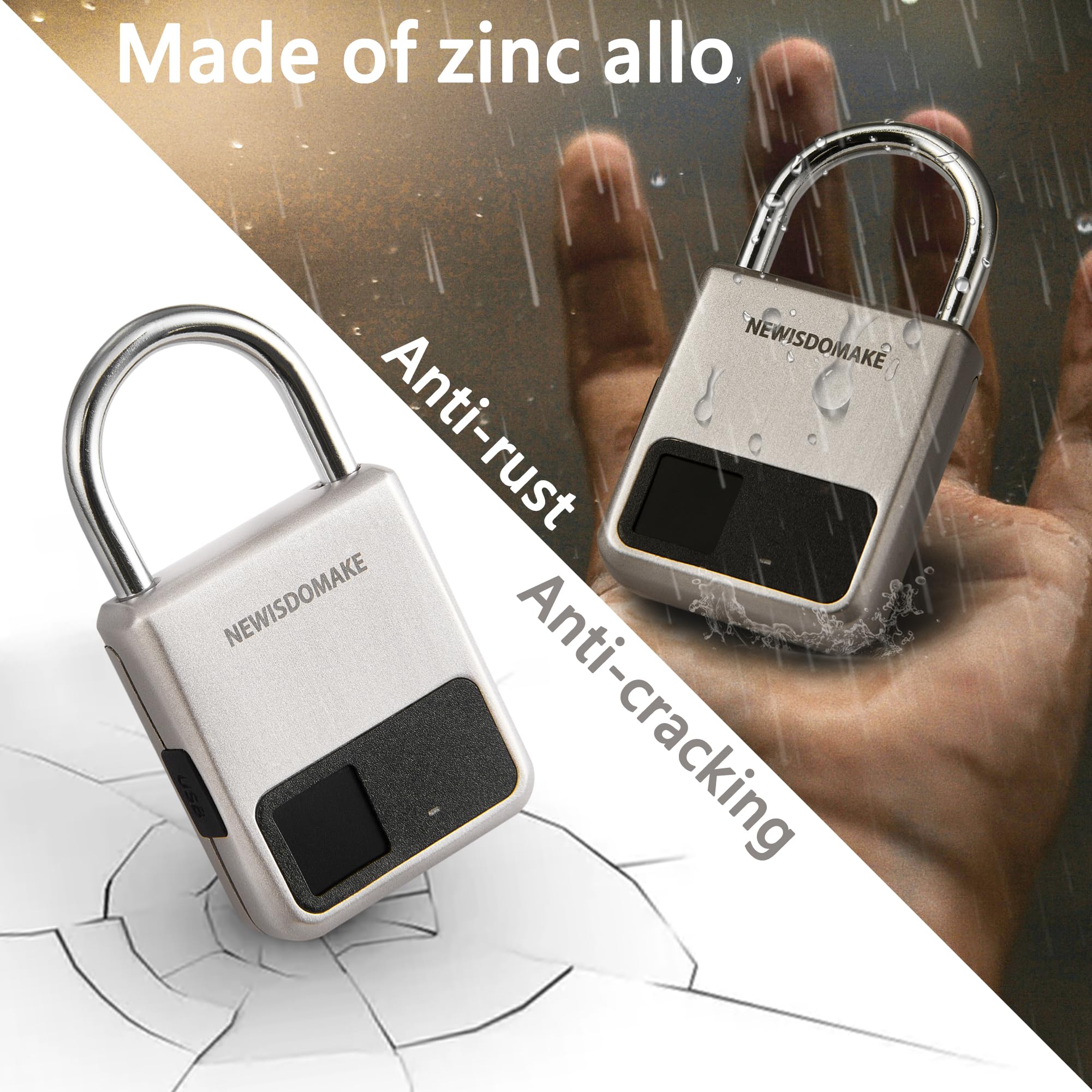 Fingerprint Padlock, Smart Padlock With Usb Charging Support, Fingerprint Lock, Biometric Lock Suitable For Luggage, Bookcase, S
