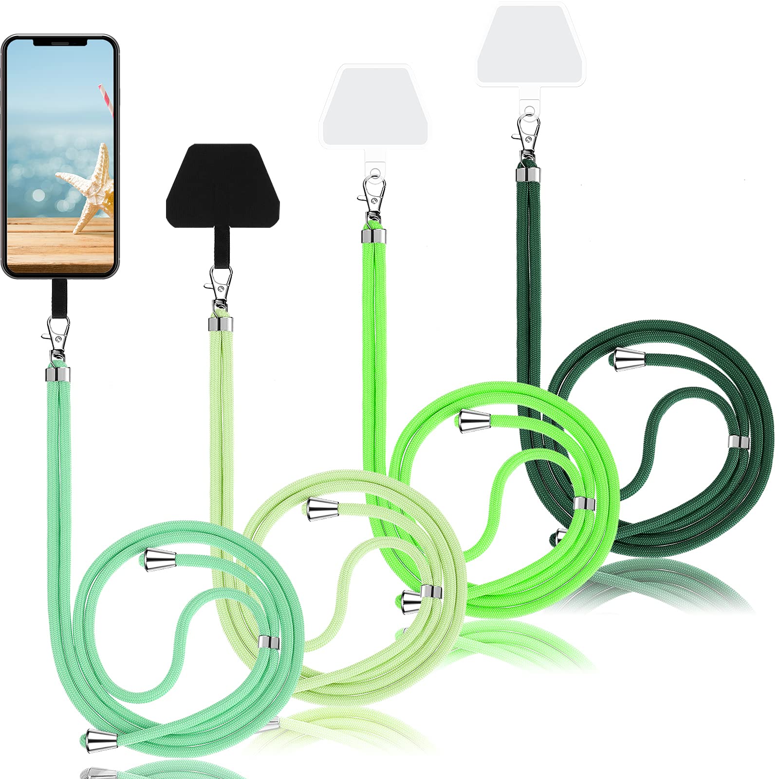 4 Pieces Universal Cell Phone Lanyard Crossbody Adjustable Nylon Phone Lanyard For Around Neck For Most Phones (Green Color Seri