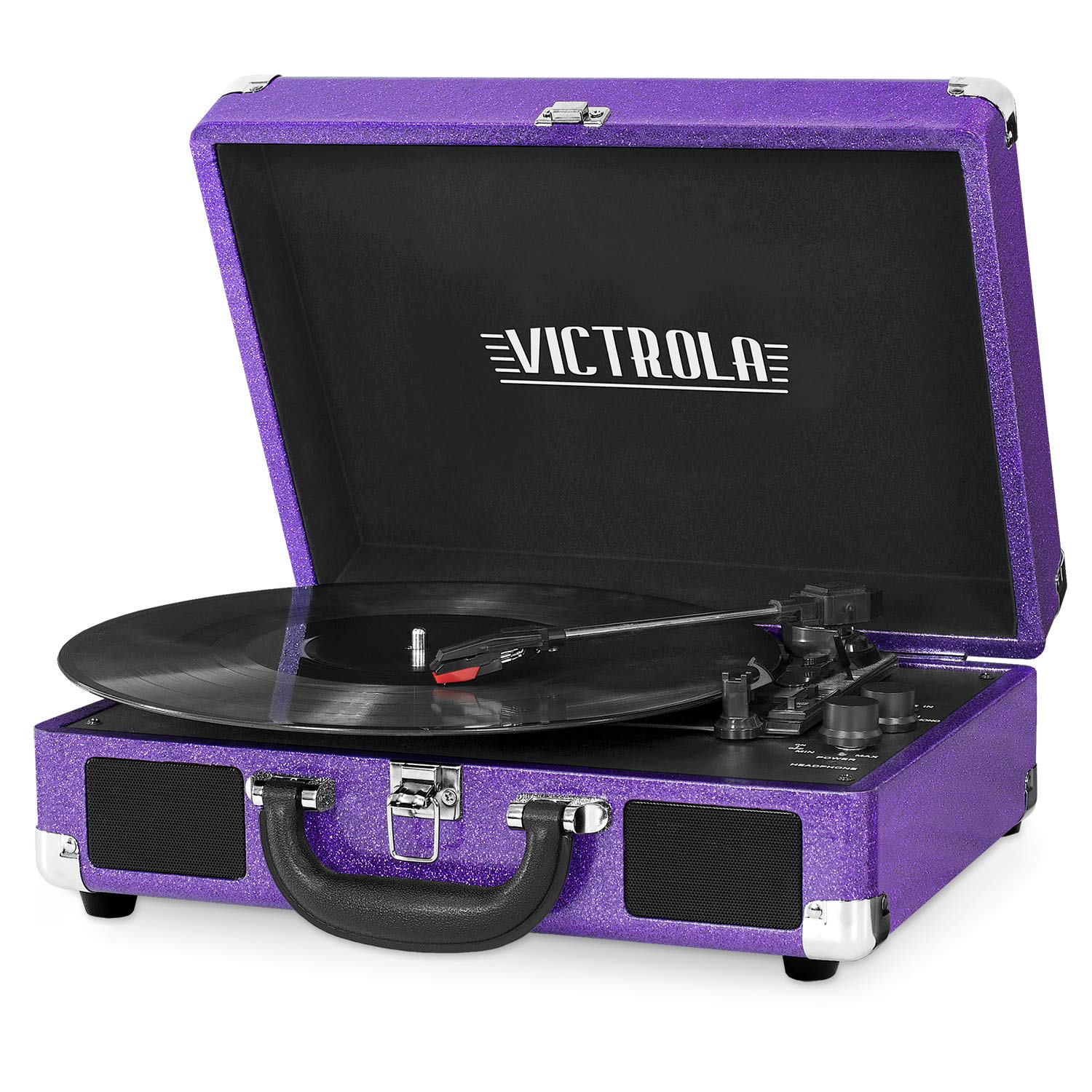 Victrola Vintage 3 Speed Bluetooth Portable Suitcase Record Player With Built In Speakers | Upgraded Turntable Audio Sound|Purpl