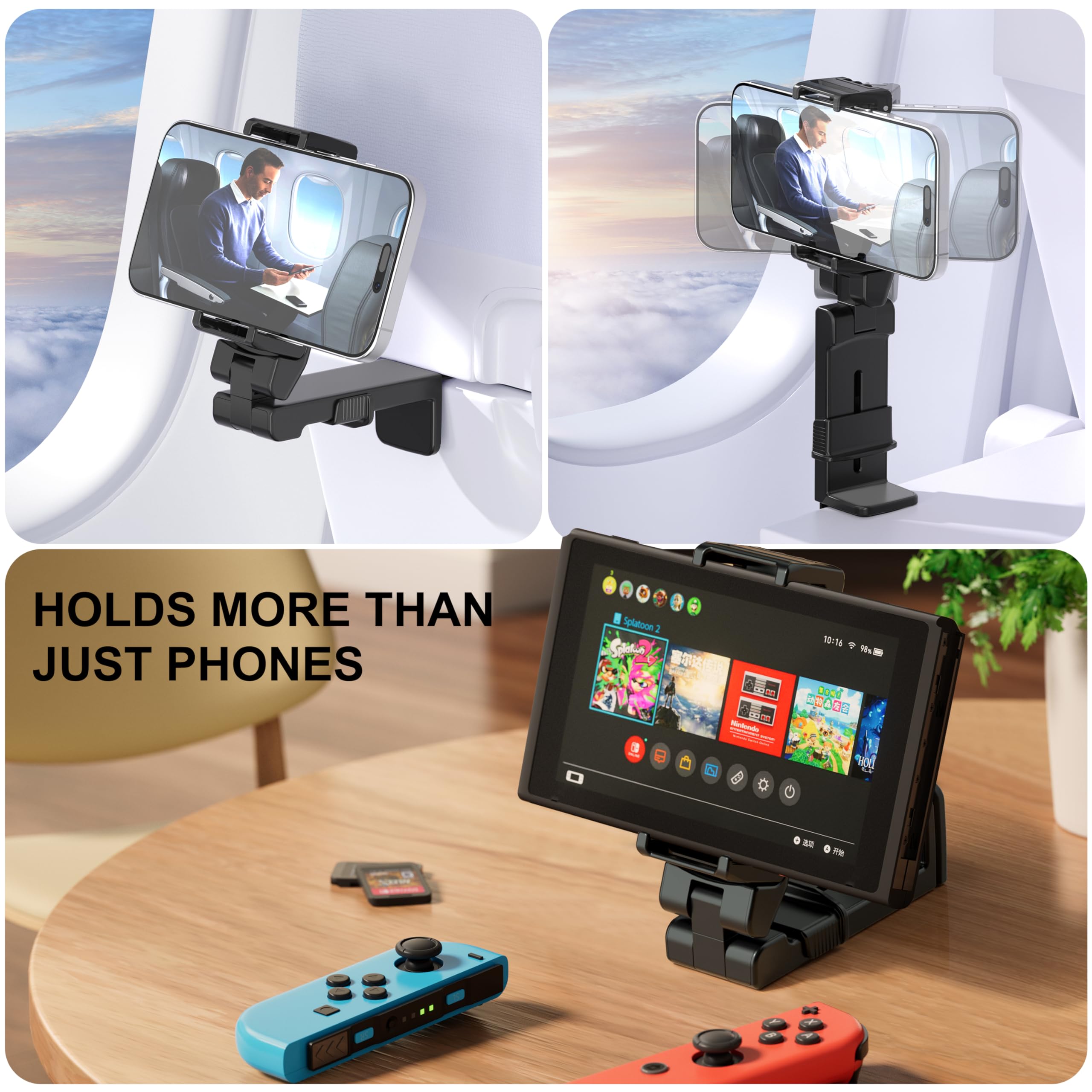 Perilogics 2025 Upgraded Travel Essentials Must Haves Airplane Phone Holder Mount. Improved Ergonomic Lever, Perfect For Long Fl