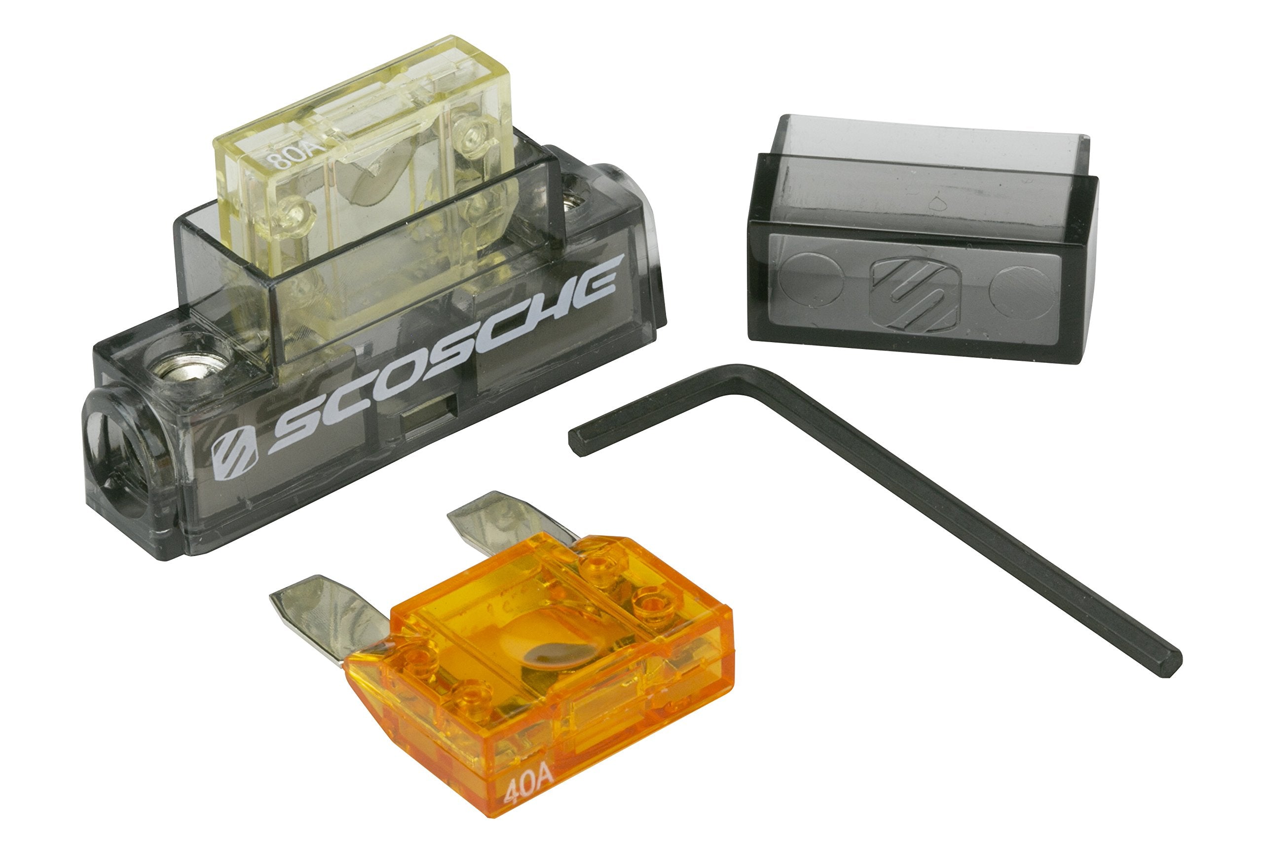 Scosche PMFHIKF in line Fuse Holder for 4 or 8 Gauge Power Wire. Includes 40 and 80 Amp Maxi Fuses