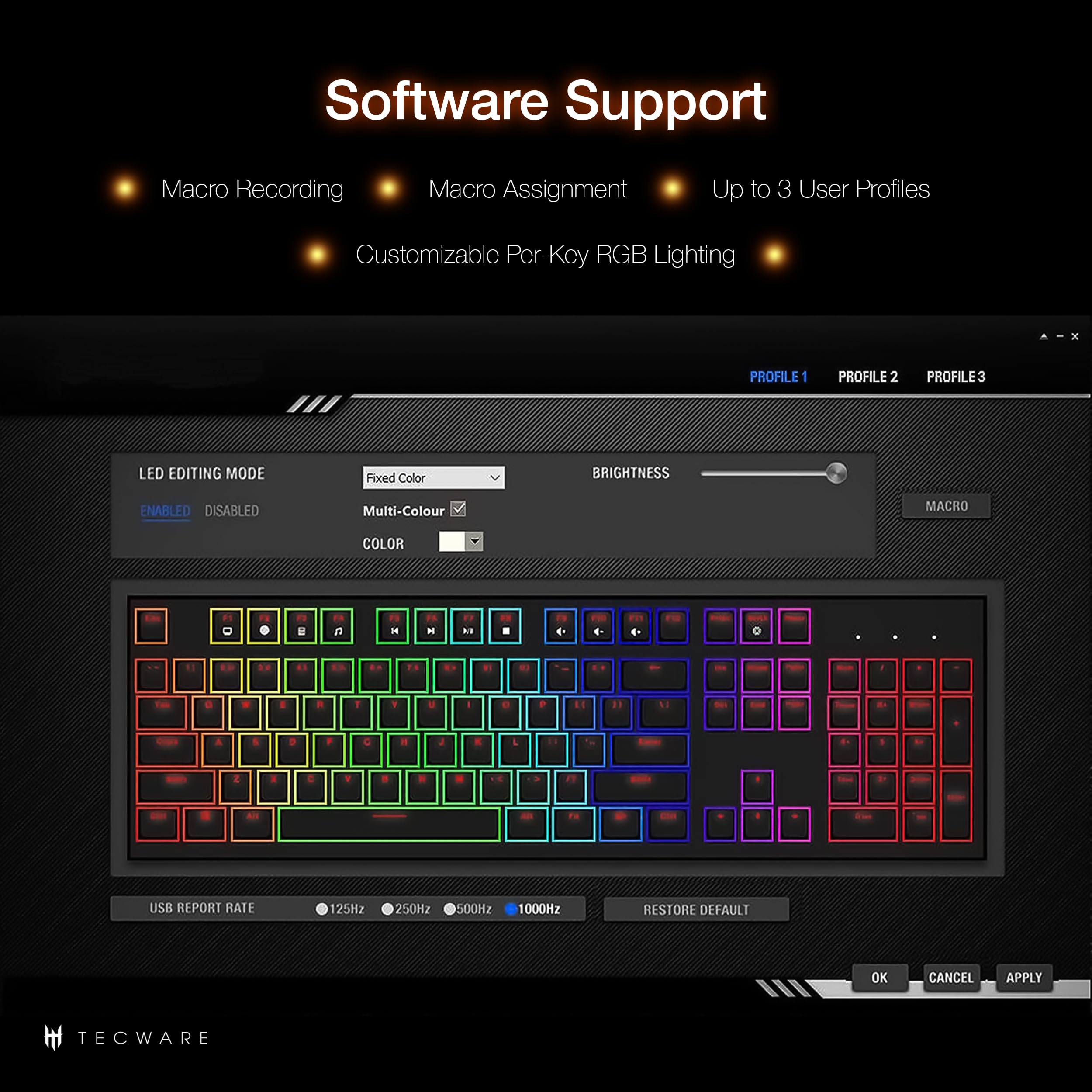 Tecware Phantom 87 Key Mechanical Keyboard, Rgb Led, Outemu Red Switch