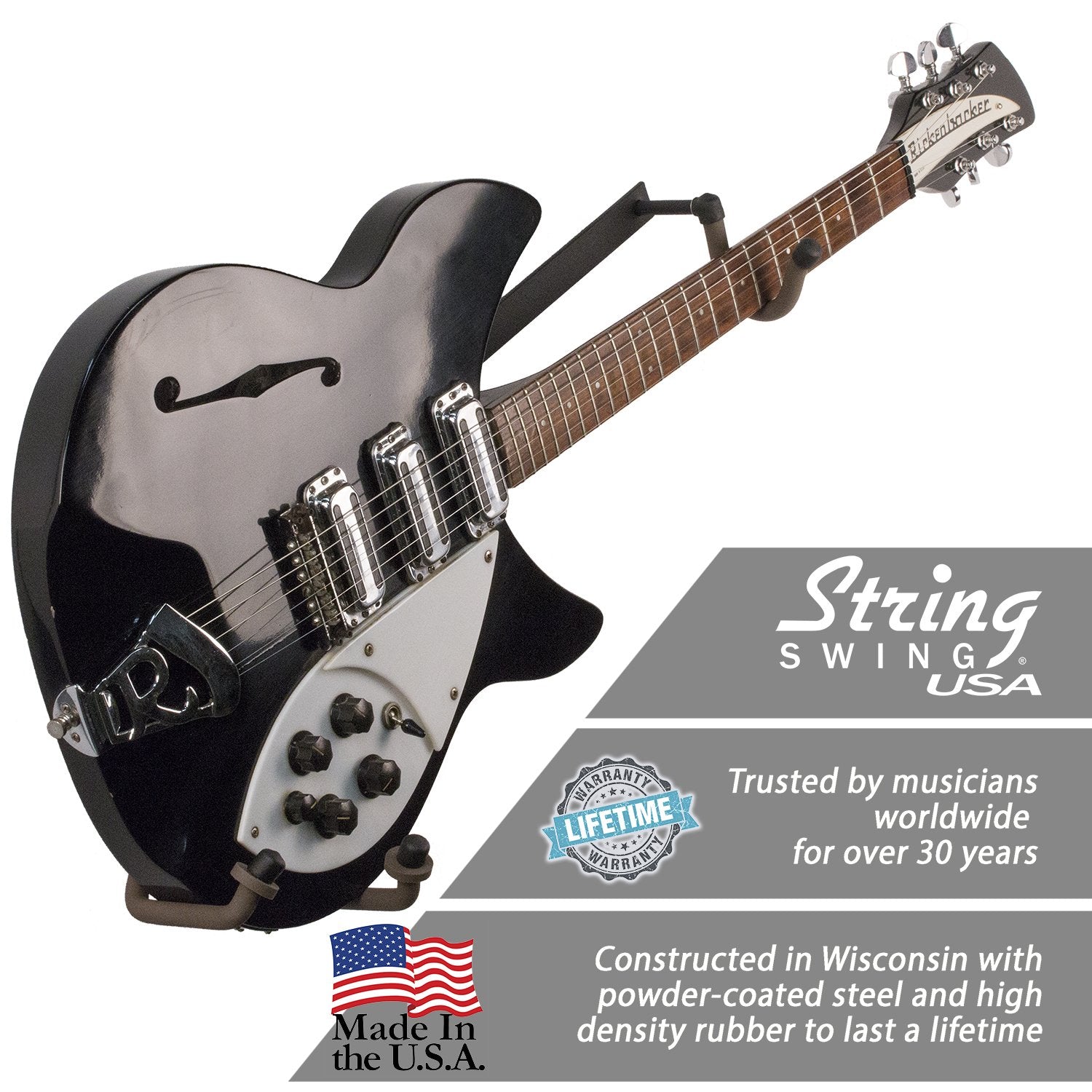 String Swing Guitar Holder Horizontal Low Profile Narrow Body For Flat Wall Mount Bass And Electric Guitars  1 Piece Unit Cc151