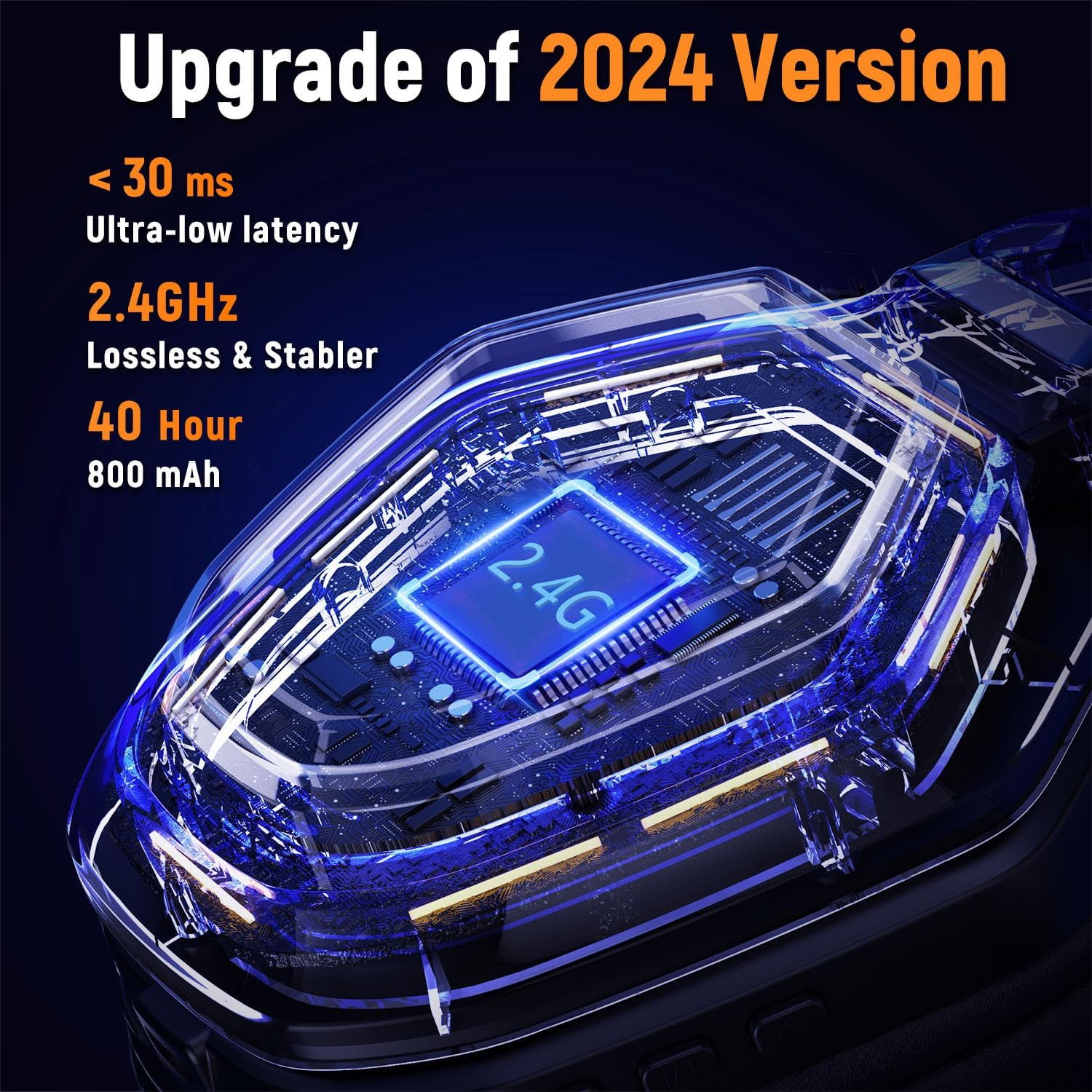 Ozeino Wireless Gaming Headset - 2.4GHz, USB & Type C, RGB Lighting, 30h Battery Life, Black - Compatible with PS5, PS4, PC, Phone