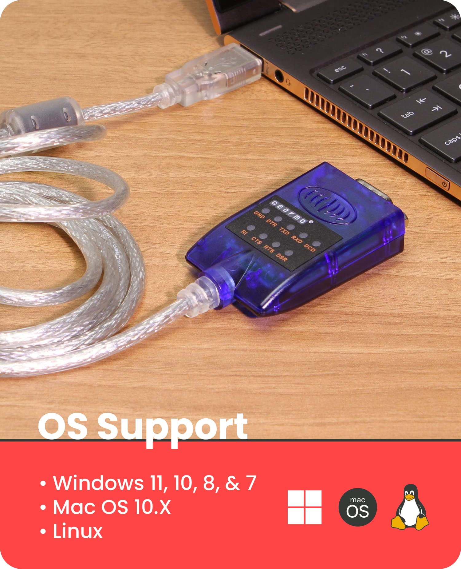 Usb To Serial Rs 232 Adapter With Led Indicators, Ftdi Chipset, Supports Windows 11/10/8.1/8/7/, Mac Os X 10.6 And Above