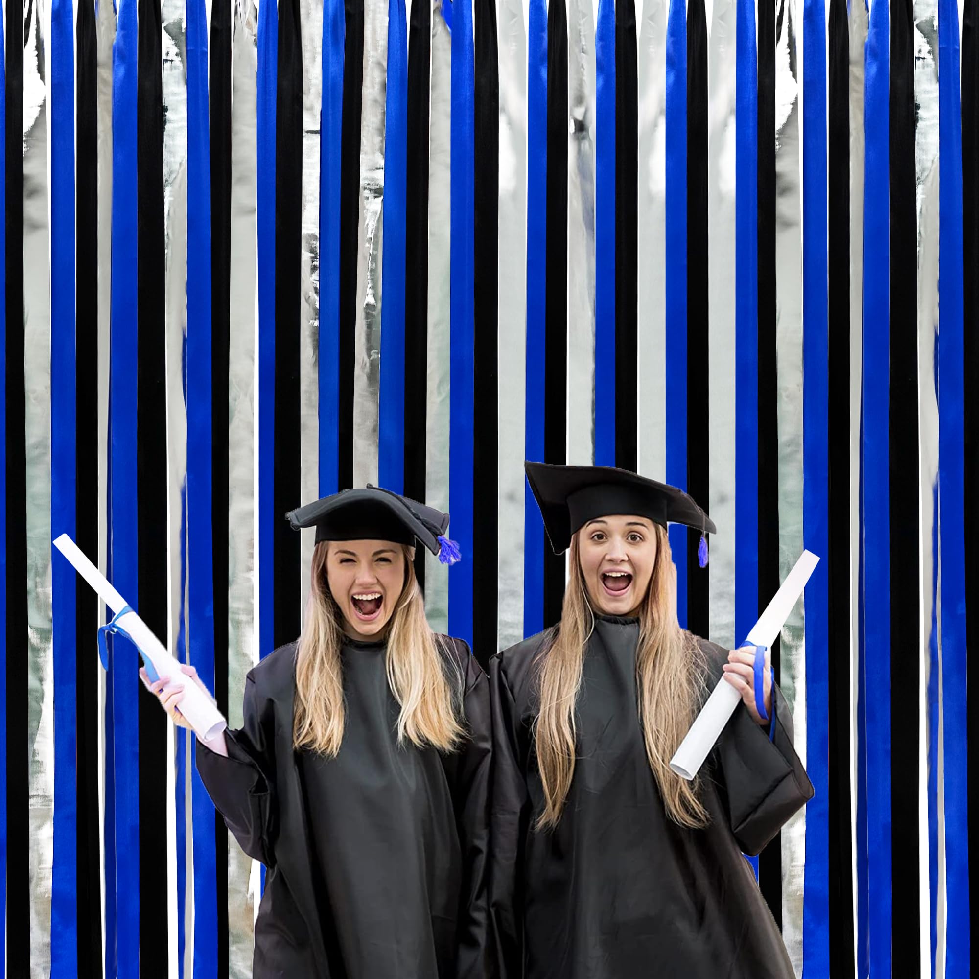 Navy Blue Silver Black Party Decorations Streamer Backdrop 197 Ft  1.97'' Wide Satin Ribbon Fringe Hanging Garland For Birthday