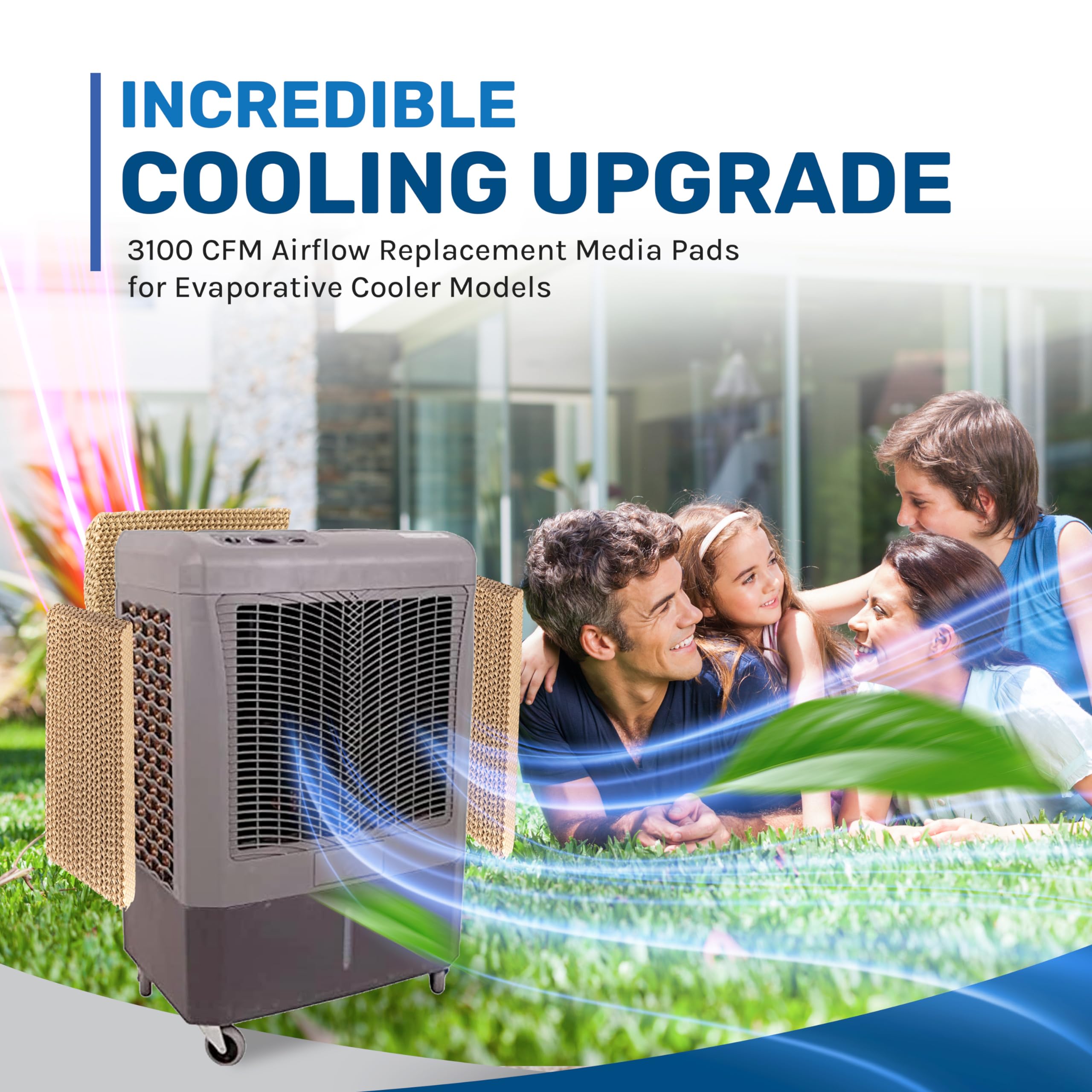 Hessaire Replacement Evaporative Cooler Pads   Swamp Cooler Replacement Pads Corrugated Build   Low Odor Xel50 Media Evaporative Cooling Pad For 1300 Cfm Cooler Fan   3 Panels, 21.75� X 10� & 18�