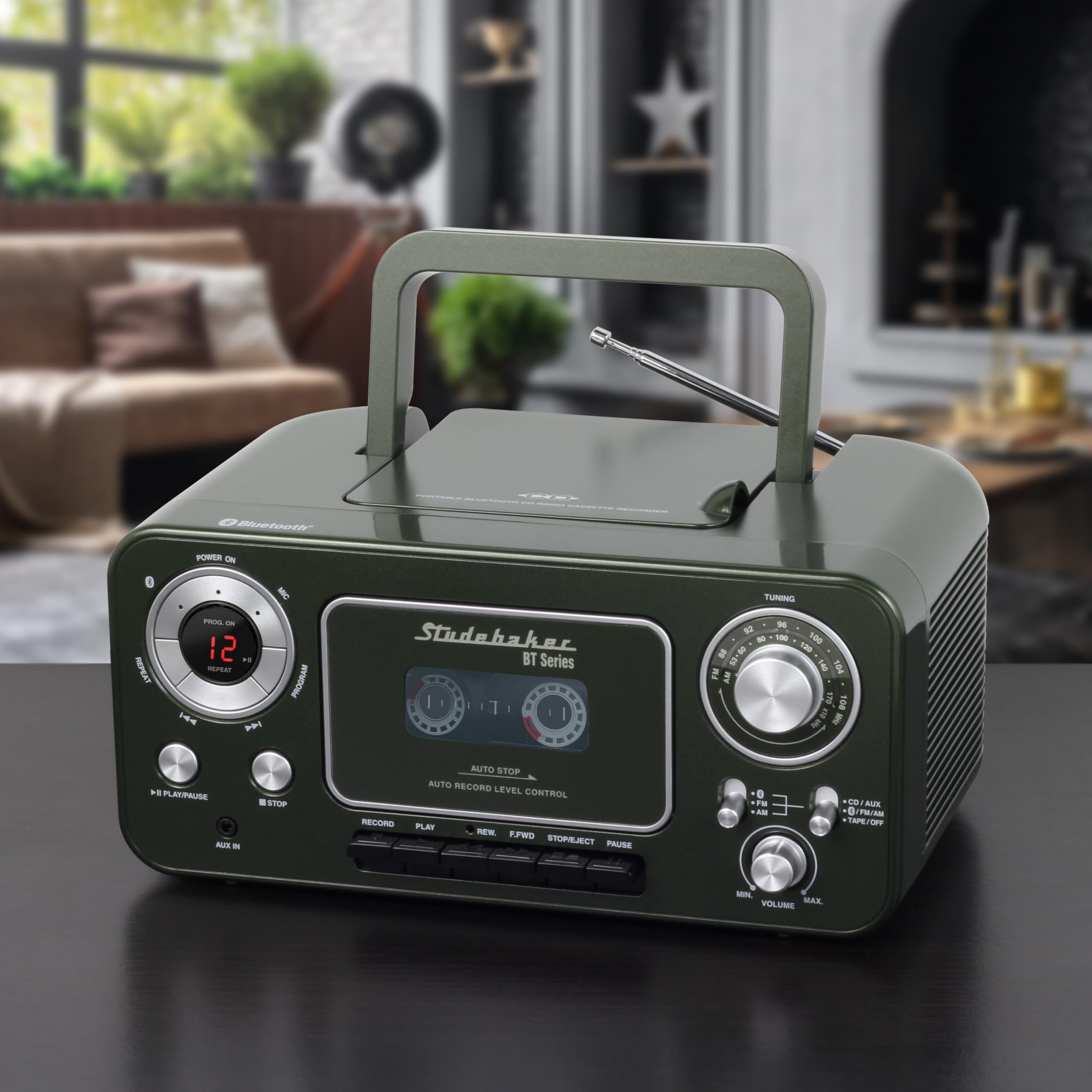 Portable Stereo Cd Player With Bluetooth, Am/Fm Stereo Radio And Cassette Player/Recorder (Cyprus Green)