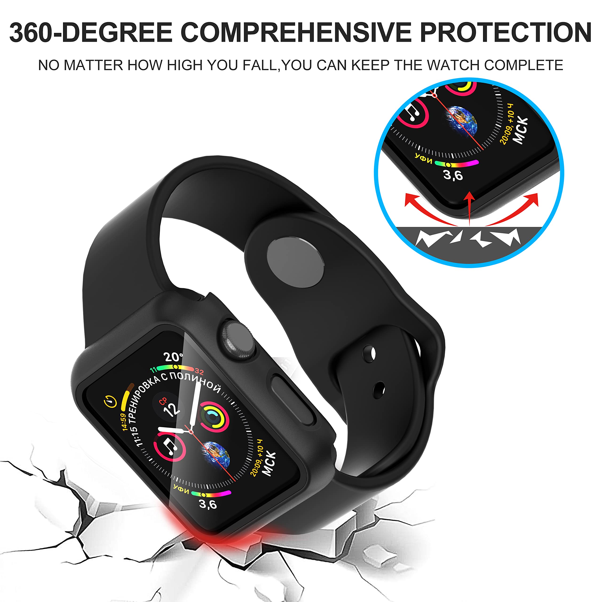 Diruite 2 Pack Portable Electronic Device Cover For Apple Watch Series 3/2/1 42Mm, Hard Pc Bumper & 9H Tempered Glass Screen Pro