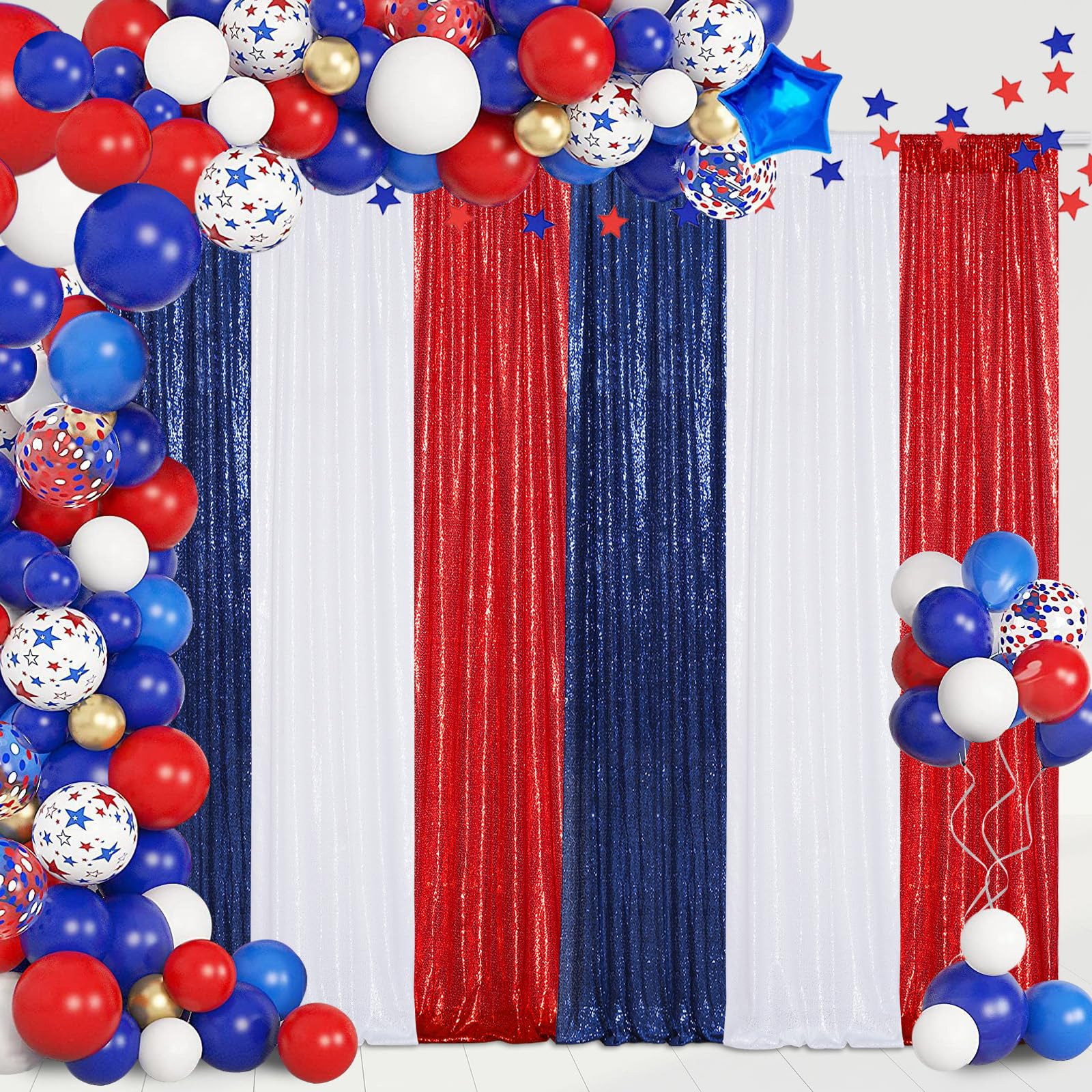 Poise3Ehome 4Pcs 2Ft X 8Ft Blue Sequin Backdrop Curtains, Glitter Photography Backdrop, Sequence Xmas Thanksgiving Backdrop (Nav