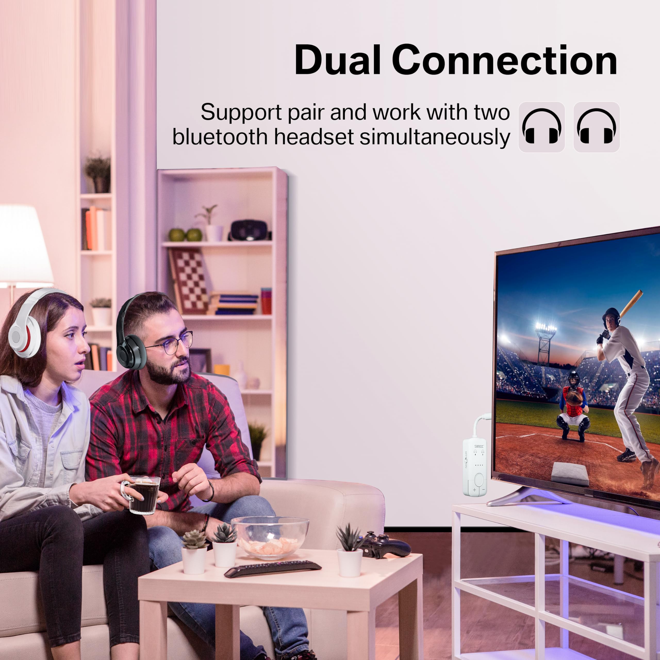 Sunitec Bluetooth Audio Transmitter For Airplane, Supports Audio Sharing To 2 Airpods Or Wireless Headphones,Wireless Bluetooth