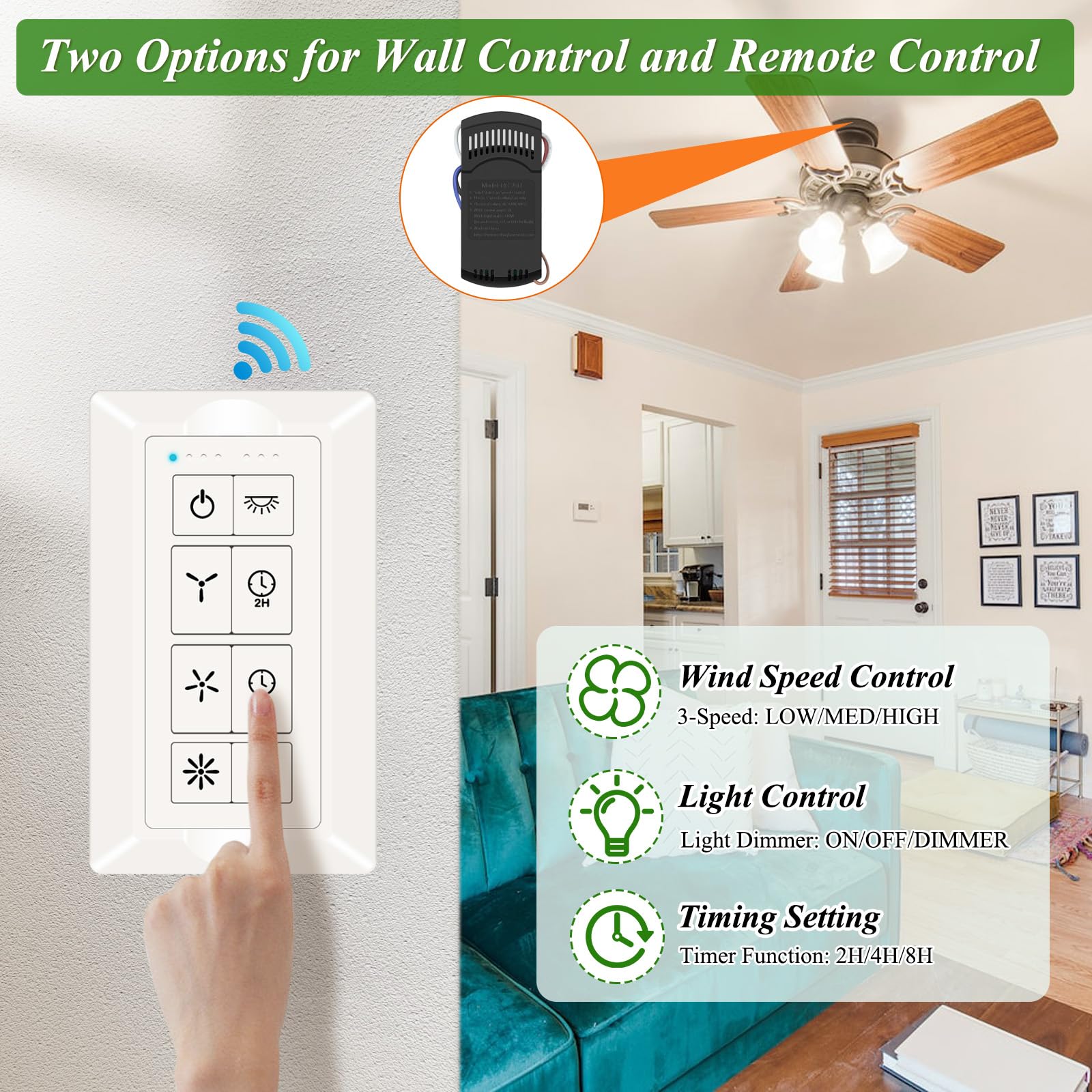 Corebay Ceiling Fan Remote Control & Dimmer Switch, Universal Fan Remote Control Kit With 3 Speed, 2 8H Timming, Compatible With
