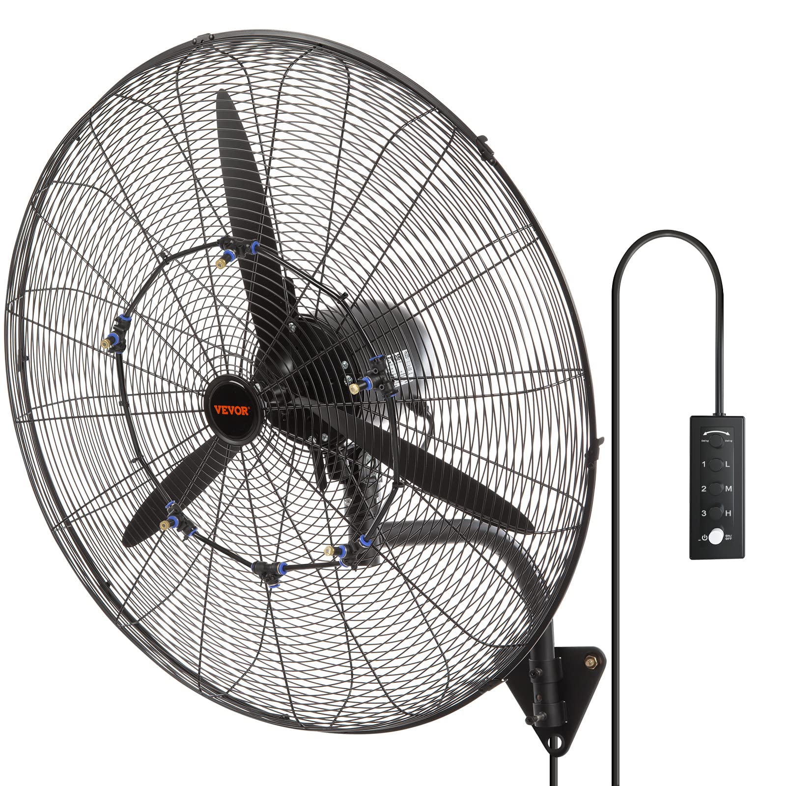 Vevor 30 Inch Wall Mount Misting Fan, 3 Speed Ip44 Waterproof Oscillating Wall Fan, Max. 9500 Cfm Wall Mounted Fan For Outdoor,