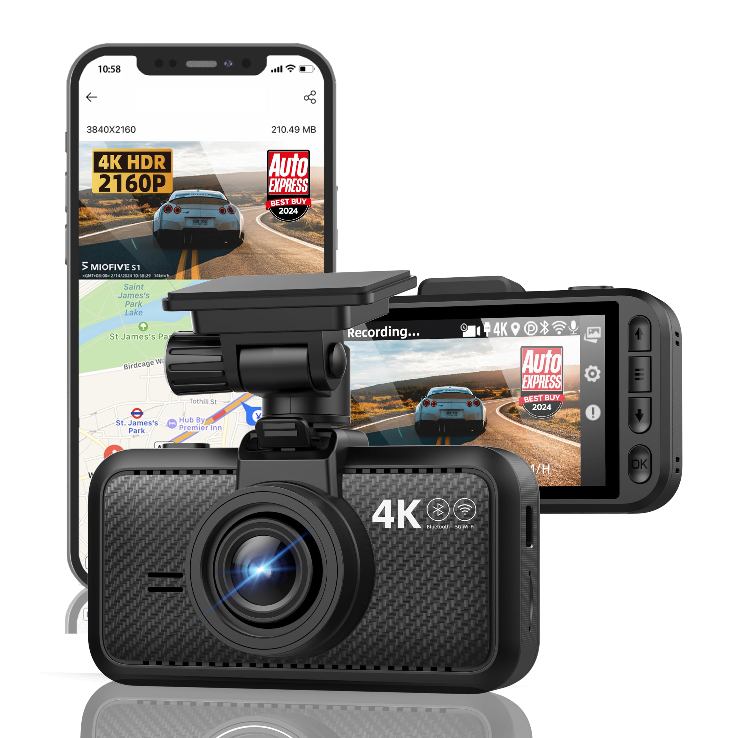 Dash Cam Front For Car 4K/2160P Dash Camera With 5G Wifi And Bluetooth App,Built In Gps 3.0'' Ips Screen Dashcam 140 Wide Angle,
