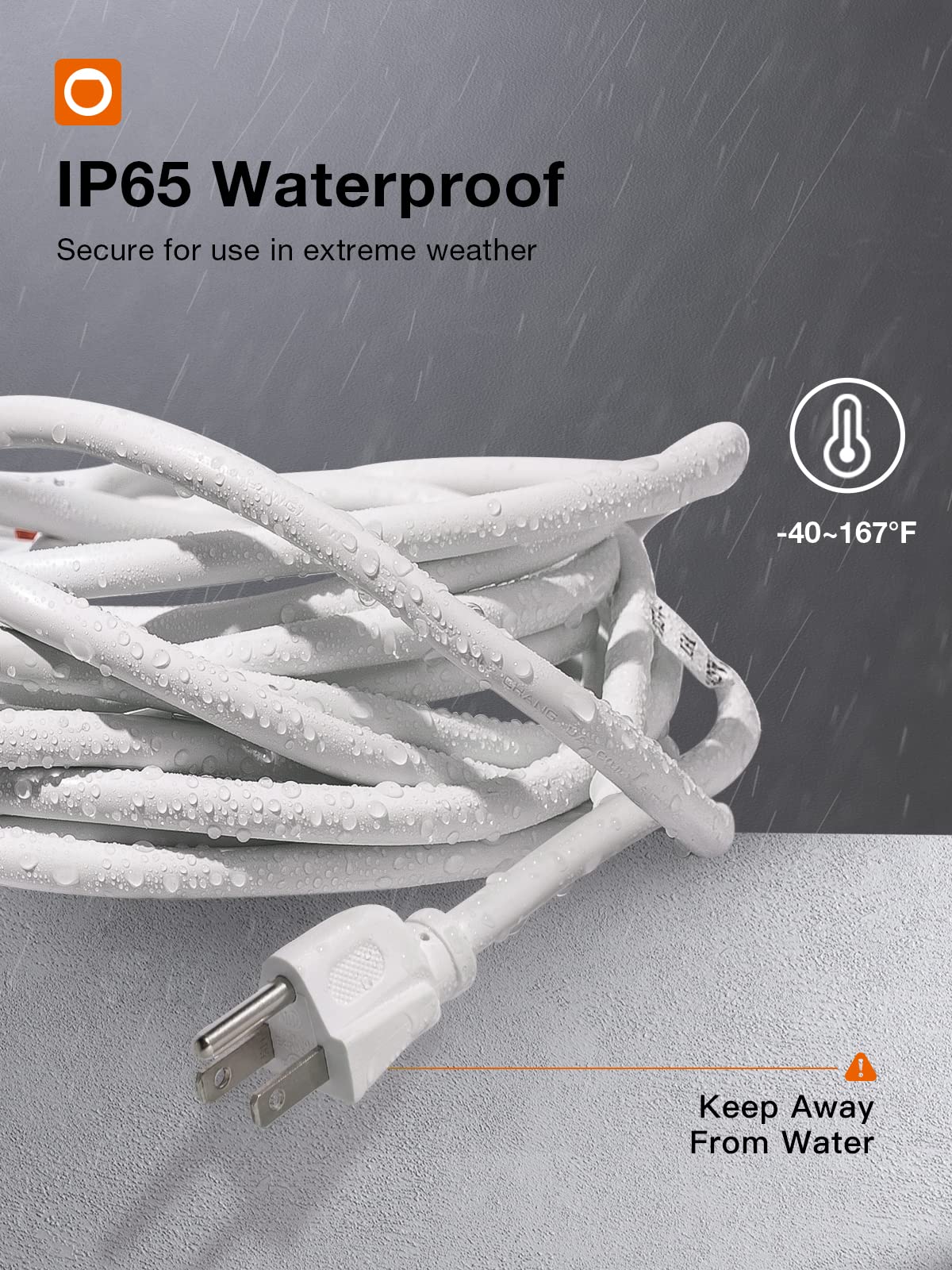 25 Feet Outdoor Extension Cord Waterproof, White Extreme All Weather 16 Gauge Extensions Cord With Covers, Flexible 100% Copper