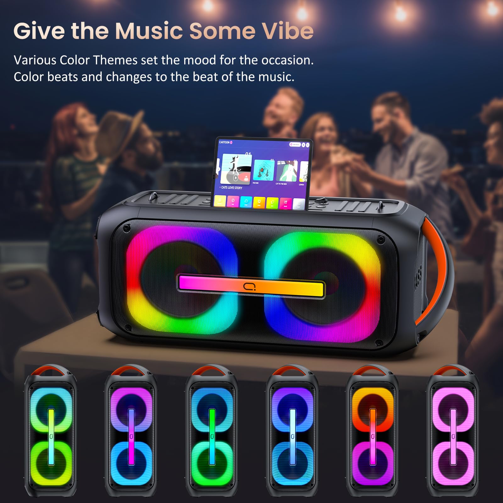 Karaoke Machine With 2 Wireless Microphones, ?Dual 60W 6.5''Subwoofer & 400W Peak?Big Loud Bluetooth Party Speaker With Disco Li