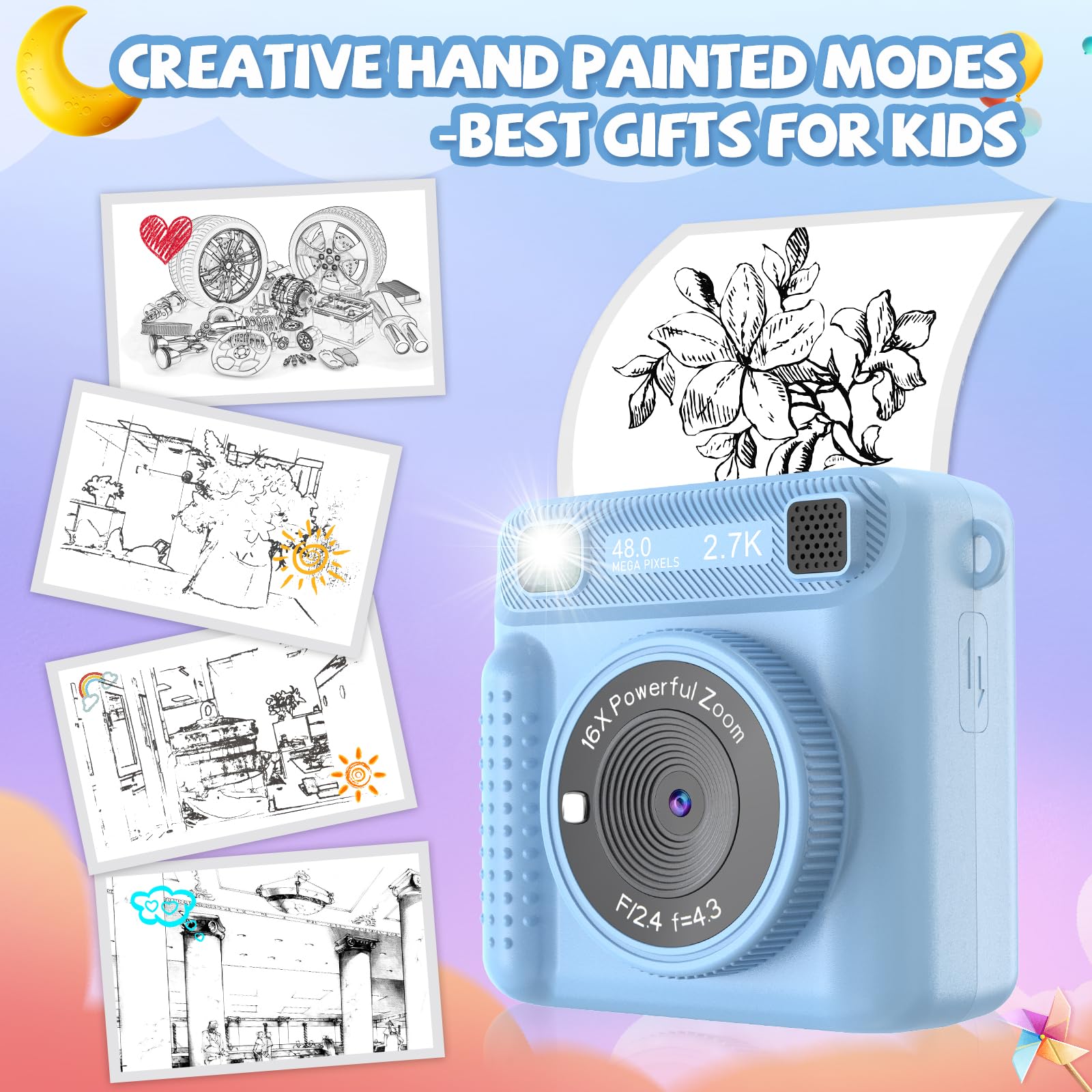 Instant Print Kids Camera   1080P Selfie Digital Camera, Portable Travel Toy For Boys & Girls Age 3 12, Christmas Birthday Gifts