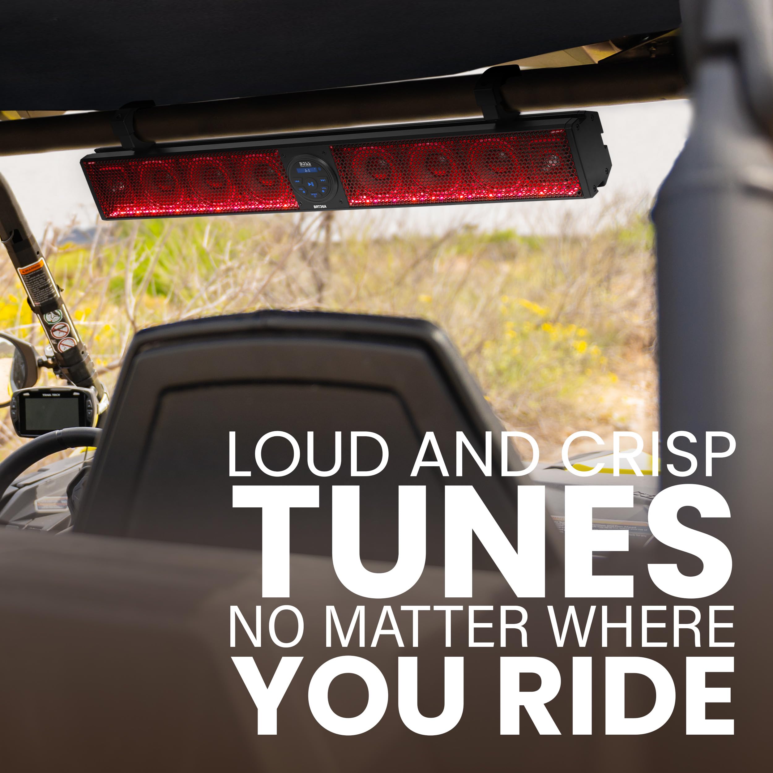 BOSS Audio Systems BRT36RGB ATV UTV Sound Bar 36 Inch IPX5 Weatherproof Bluetooth Built-in Amplifier Multicolor Black Plastic