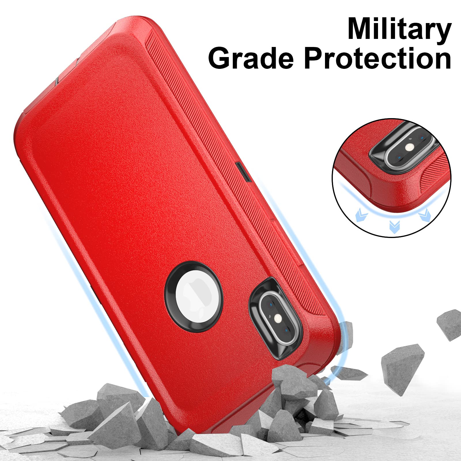 BypaBox iPhone Xs Max Heavy Duty Phone Case with Belt Clip Holster Kickstand Plastic Red Black 6.5 inch
