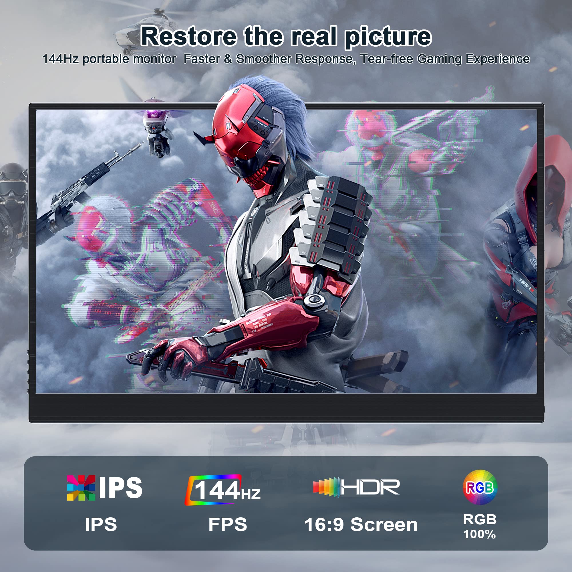 Zscmalls Portable Monitor 17.3 Inch 144Hz 1080P Fhd Gaming Monitor Usb C Hdmi Computer Display Hdr Ips Laptop Screen Extender Wi