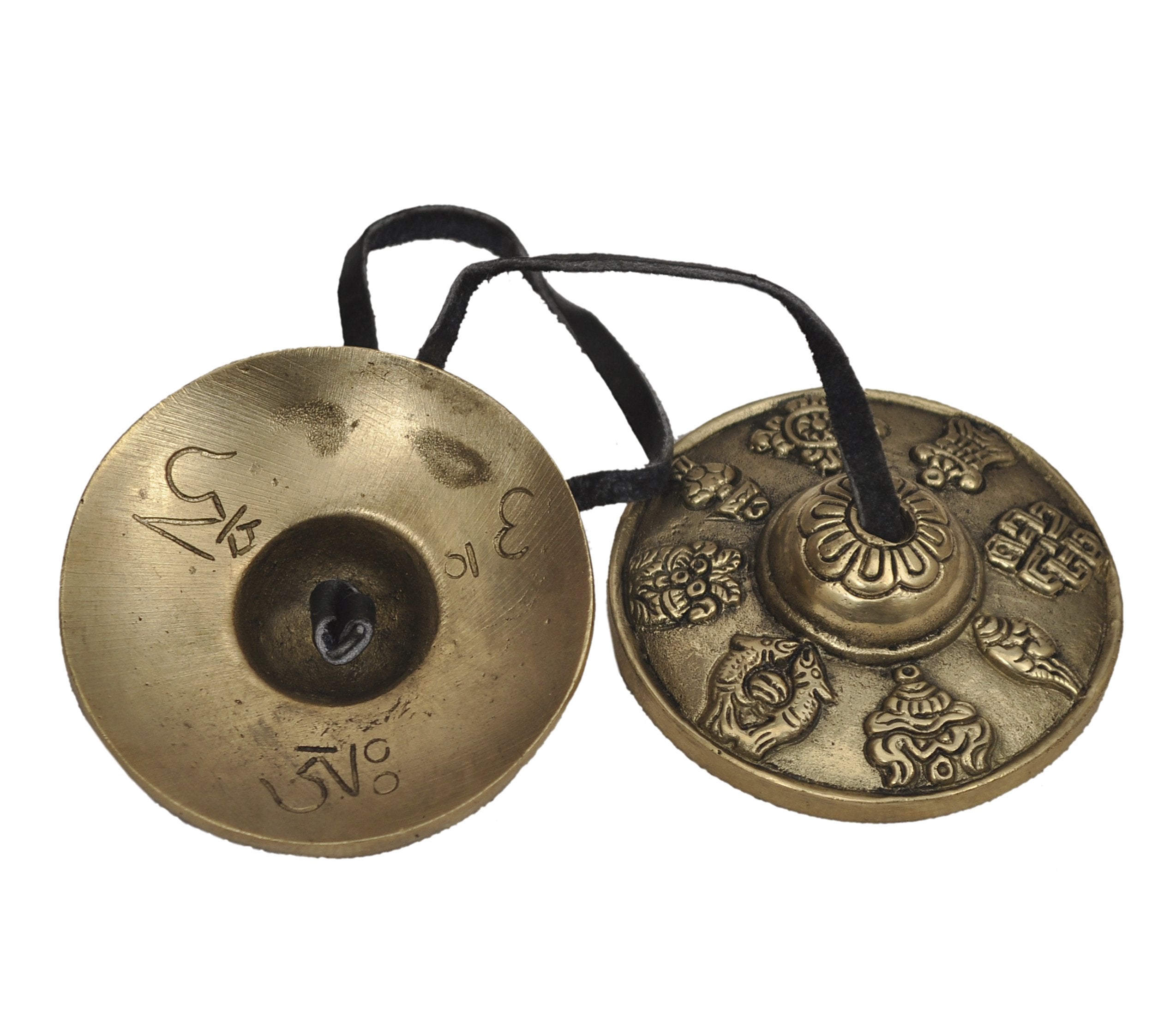 Dharma Store   Tibetan Tingsha Cymbals   6.2 Cm   8 Lucky Symbols Embossed