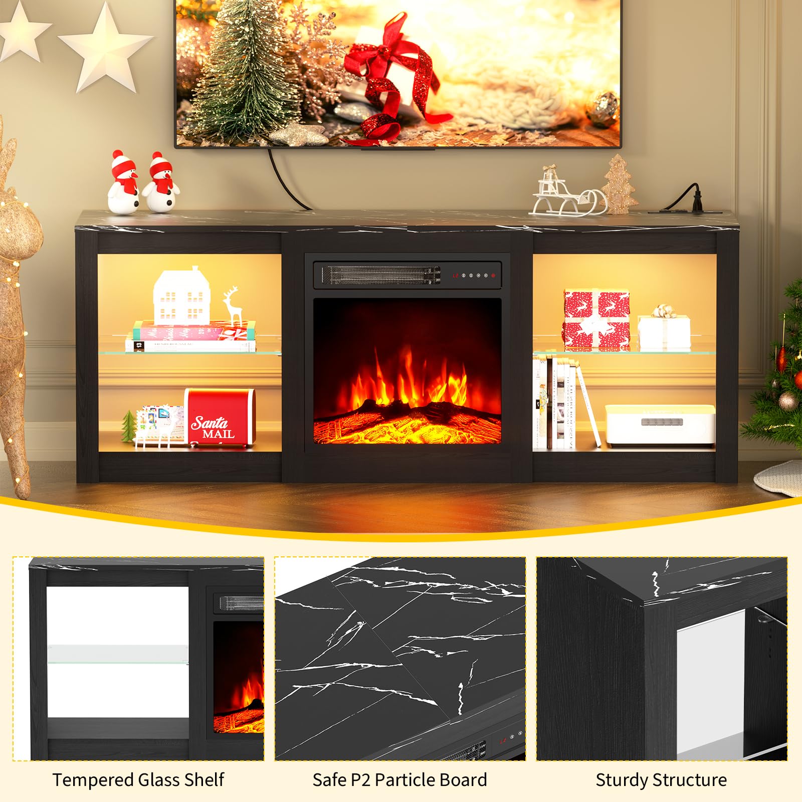 Breezeheat 58Inch Electric Fireplace Tv Stand For 65'' Tv Entertainment Center With 18'' Fireplace And Led Light Tv Console With