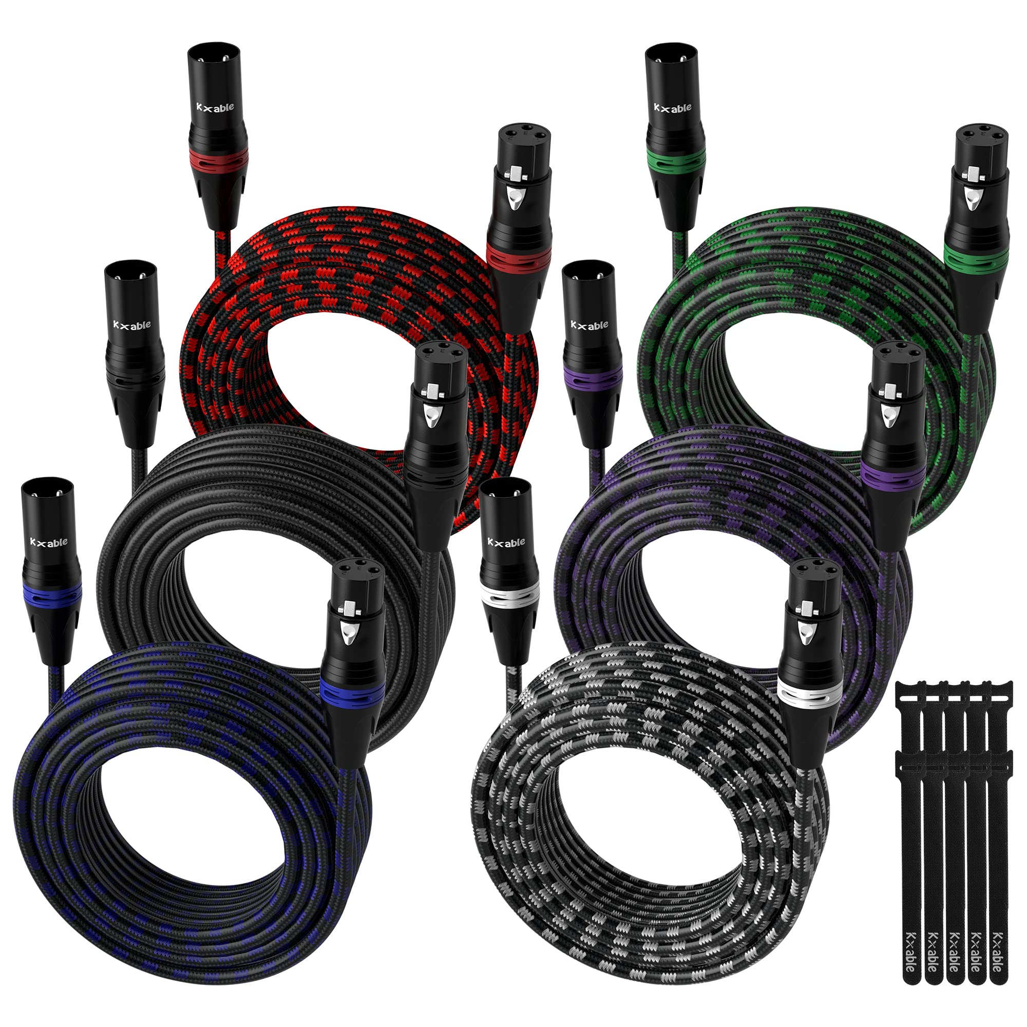 Xlr Microphone Cable 6 Feet (6 Pack, Multi Colored), 3 Pin Shielded Balanced Male To Female Mic Patch Cord, Nylon Braided, Zinc