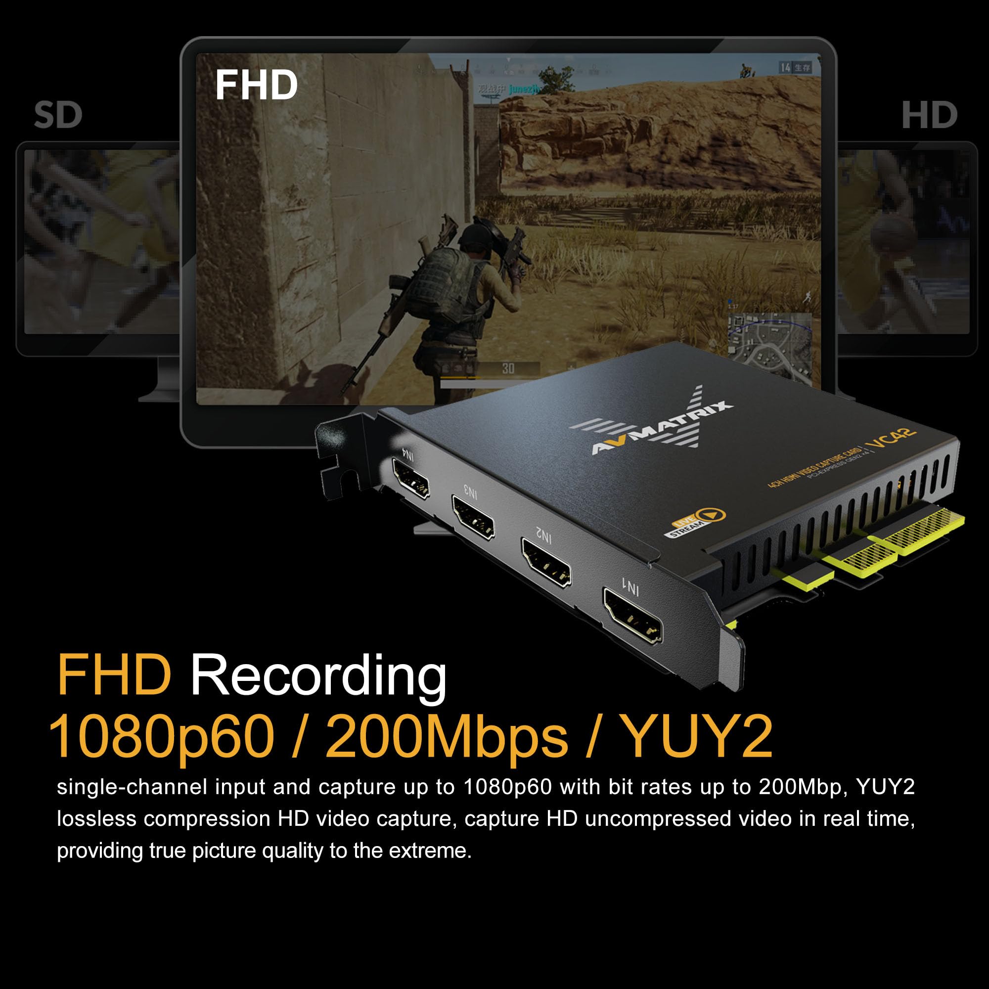 Avmatrix 1080P60 4 Pci E Capture Card Live Stream And Record With Ultra Low Latency On Ps5, Ps4 Pro, Xbox Series X/S, Xbox One X