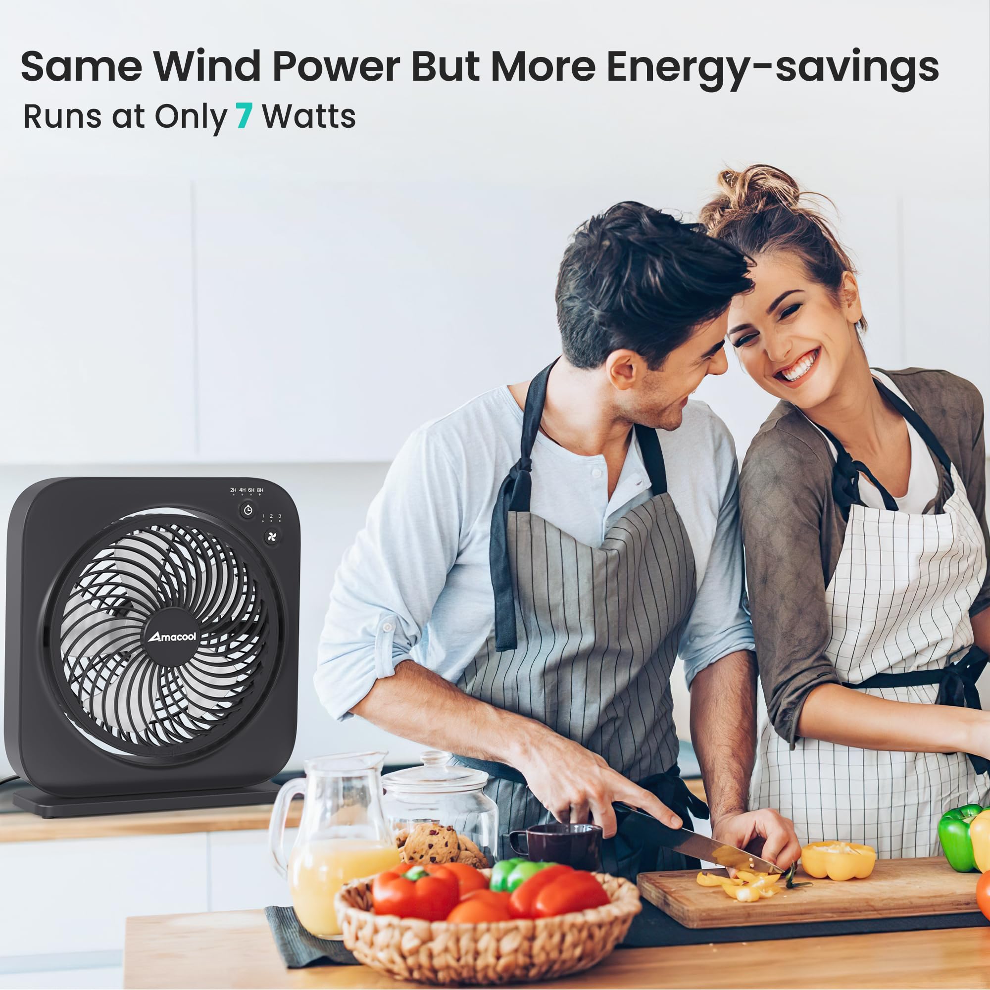 Amacool Table Fan, 12 Inch Box Fan With 3 Adjustable Speeds & 8Hrs Timer, 60 Pivoting Quiet Air Circulator, Desktop Fan For Bedr