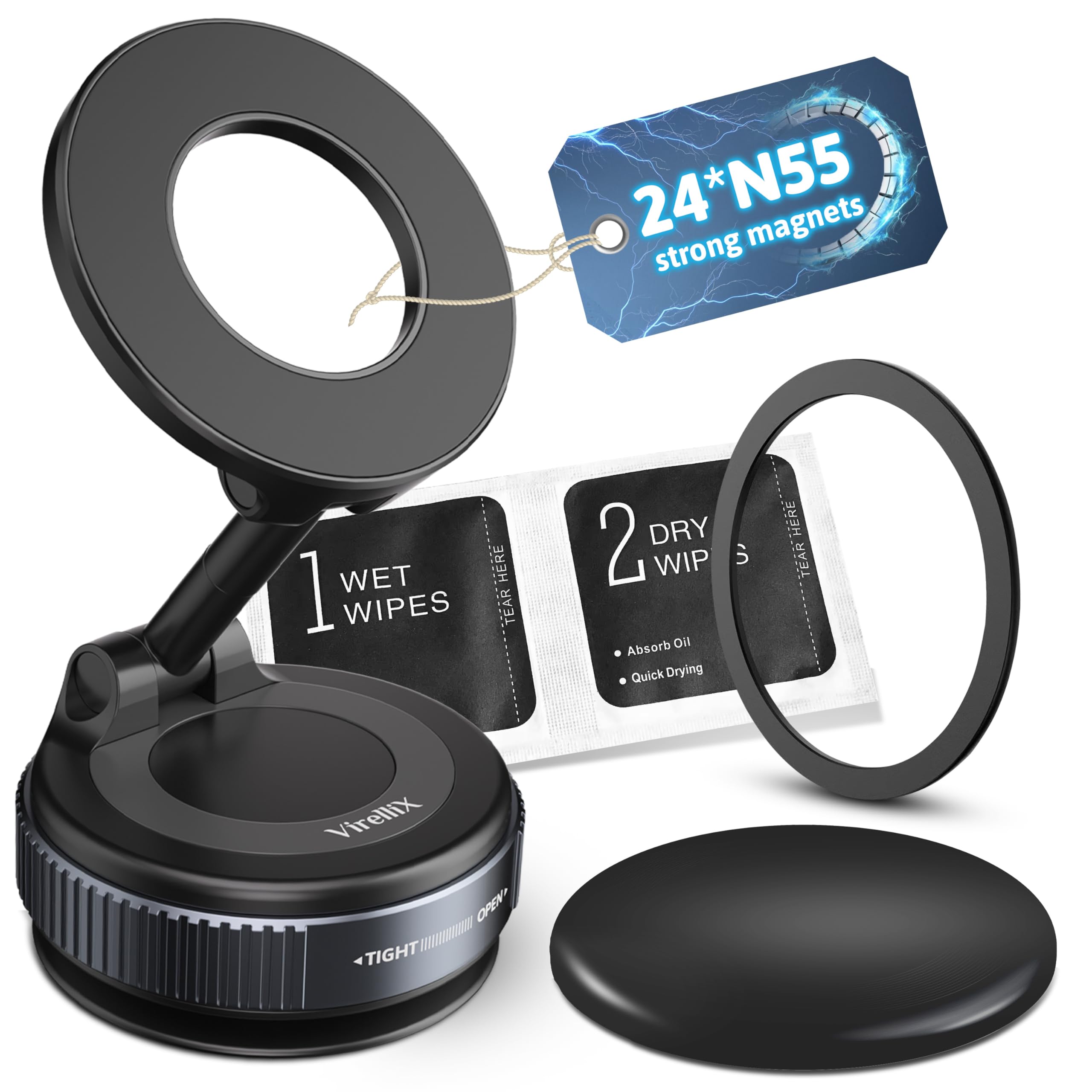 2025 Upgraded Vacuum Magnetic Car Phone Holder With 360 Rotation, 80Lbs Ultra Suction Cup Phone Mount For Magsafe Cell Phone Hol