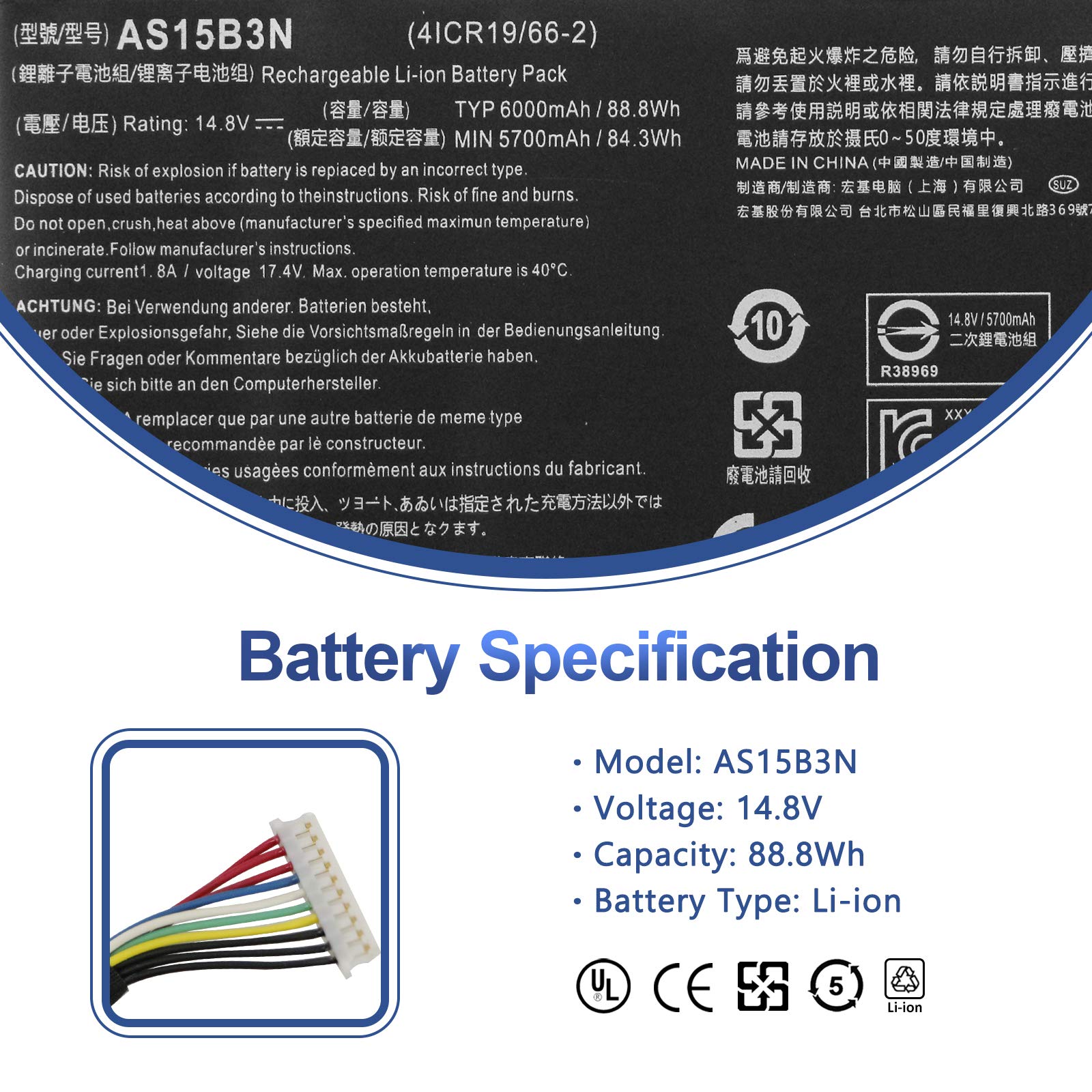 Antiee As15B3N Laptop Battery For Acer Predator 15 G9 591 G9 591G G9 592 G9 592G G9 593 Predator 17 G5 793 G9 791 G9 791G G9 792