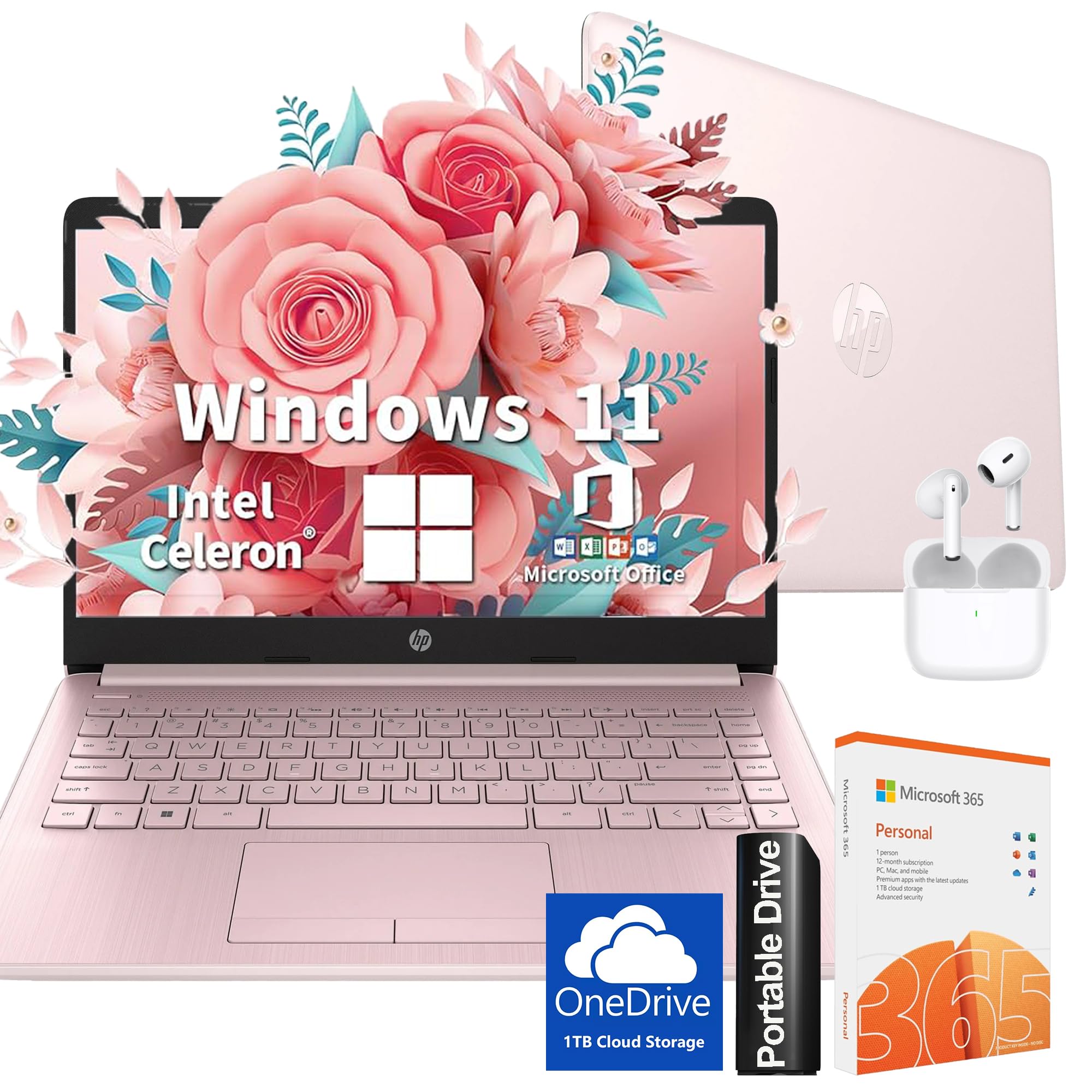 Hp Ultralight 14 Inch Laptop With Intel 4 Core Processor With Microsoft 365 And Wireless Earbuds 16Gb Ram 128Gb External & 64Gb