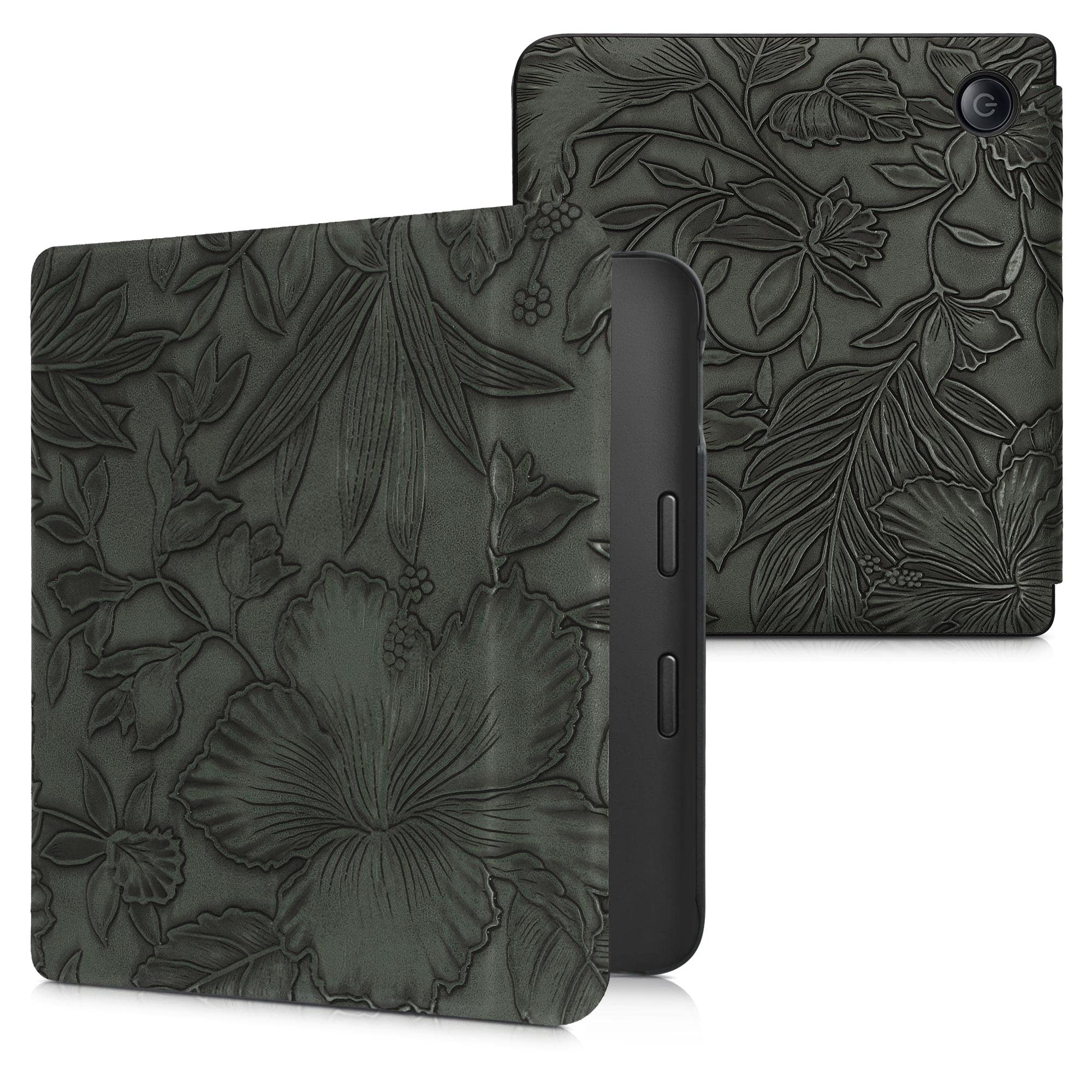 Kwmobile Case Compatible With Kobo Libra 2 Case   Ereader Cover   Embossing Flowers Green