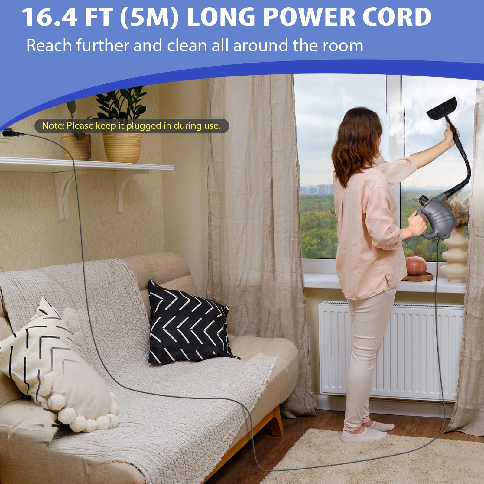 Handheld Steam Cleaner, Portable Steamer For Cleaning, With Steam Lock Button For Hands Free Steaming, 12 In 1 Set Pressurized H