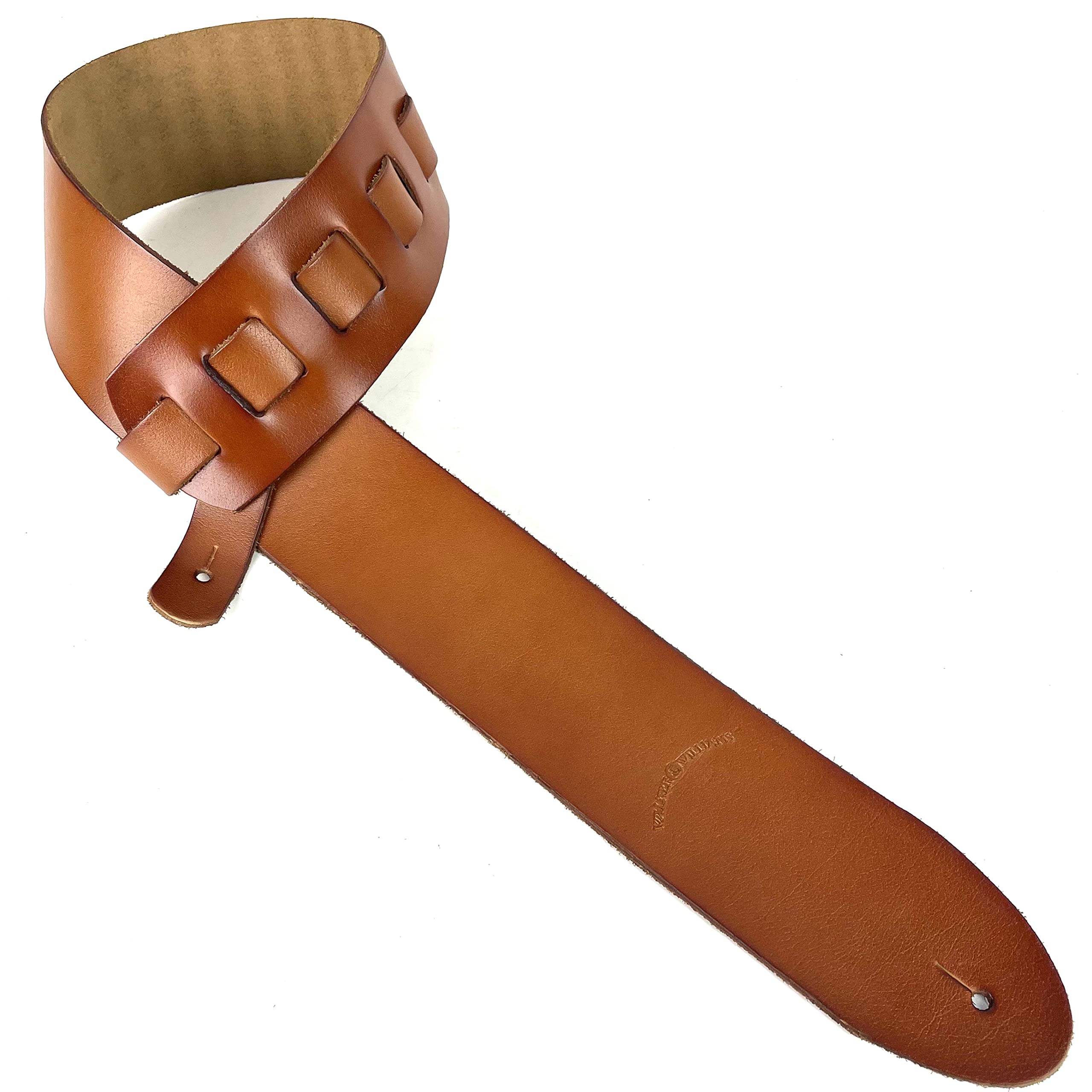 Walker & Williams SL316 Premium Extra Wide 3 Saddle Tan Full Grain Leather Natural Finish Guitar Strap For Acoustic, Electric,