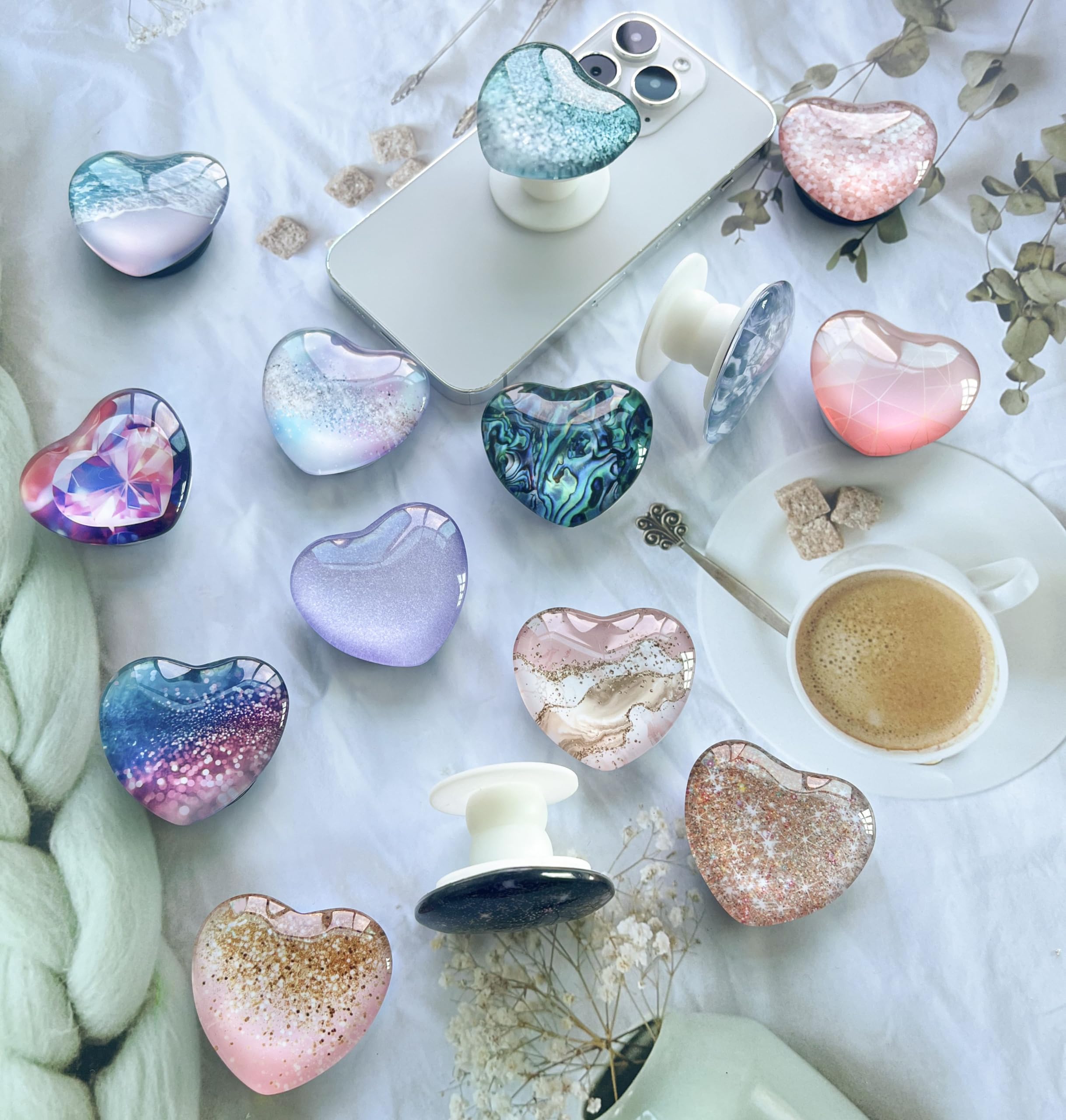 Ksadiye Expandiing Moblile Cell Phone Grip Heart Shape Glass Holder For Smartphones, Cellphone Collapsible Stand( Pink