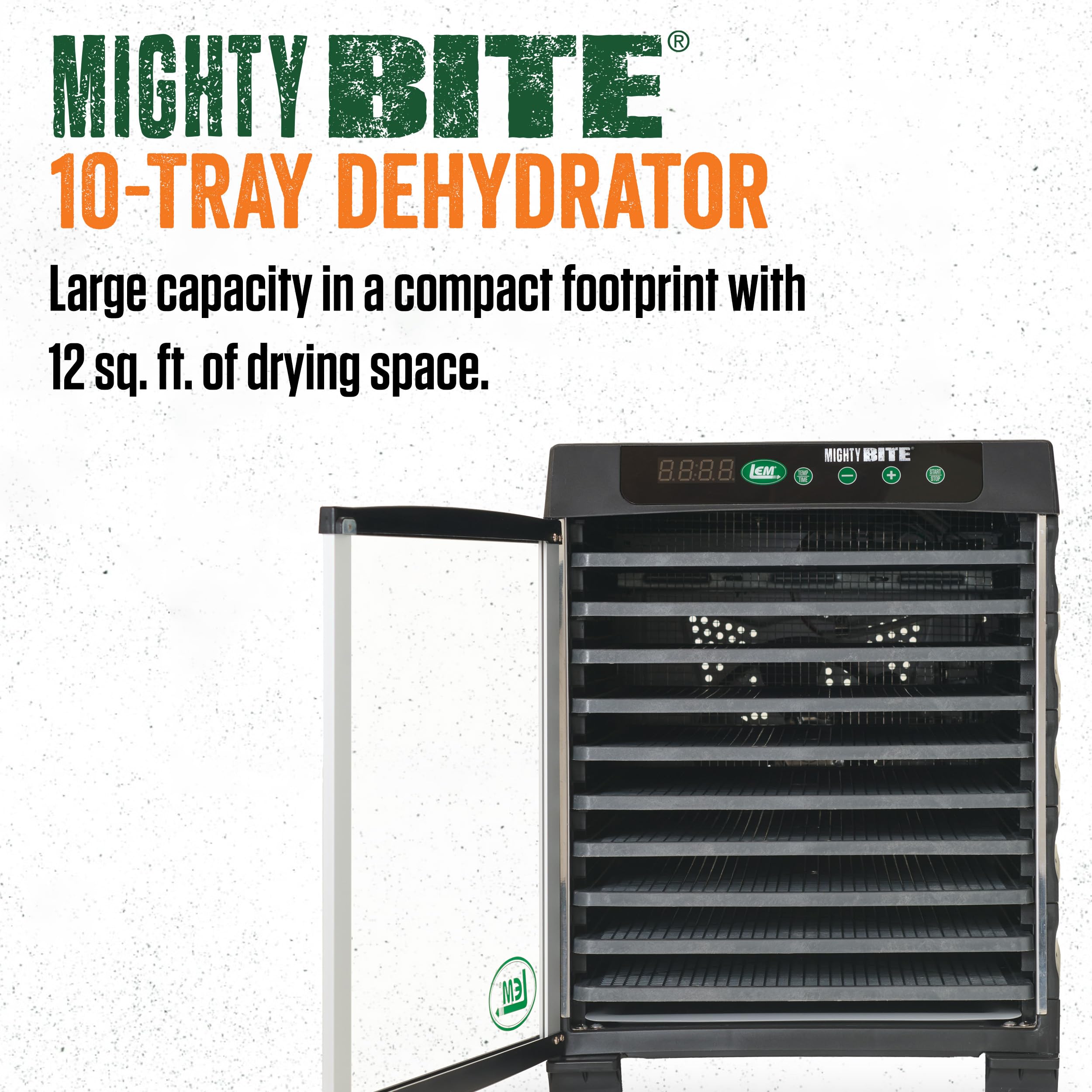 Lem Products Mightybite 10-Tray Dehydrator, Food Dehydrator For Beef Jerky, Meat, Vegetables, And Fruits, Includes Dryer Machine