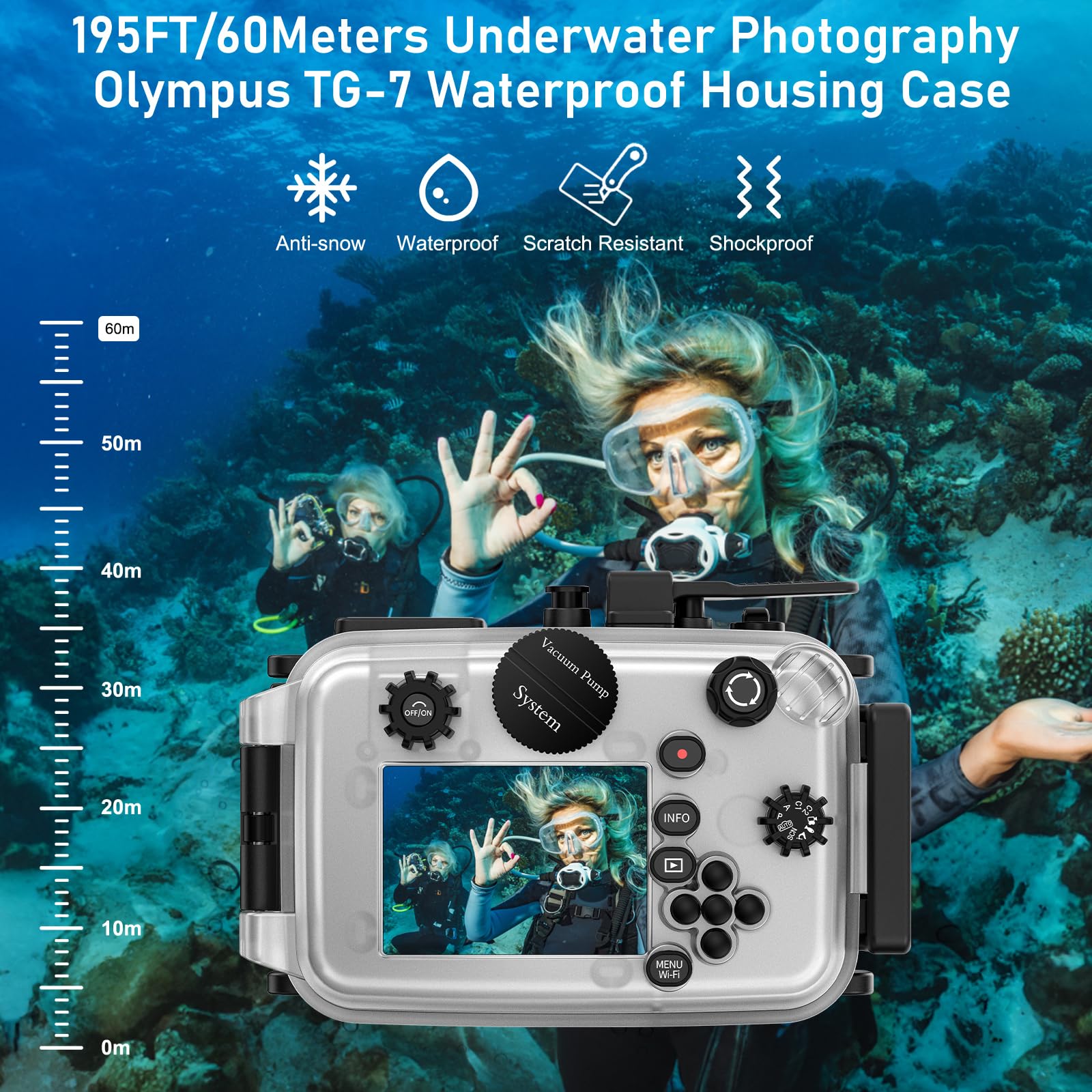 Seafrogs Underwater Camera Housing For Olympus Tg 7, Professional Underwater Accessories 195Ft/60M For Olympus Tough Tg 7 (Tg 7