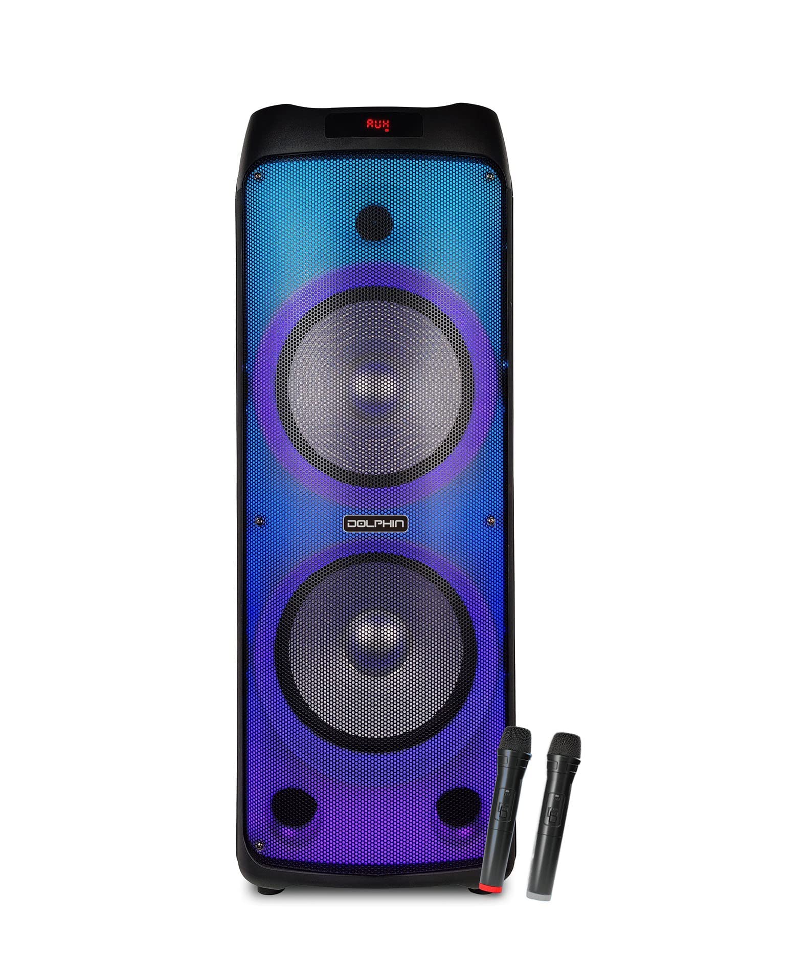 Dolphin Spf 1212R Powerful Sound & Bass | Portable Rechargeable Big Party Speaker | Dual 12', 3X 1 Tweeters | Led Party Lights, Handles And Wheels