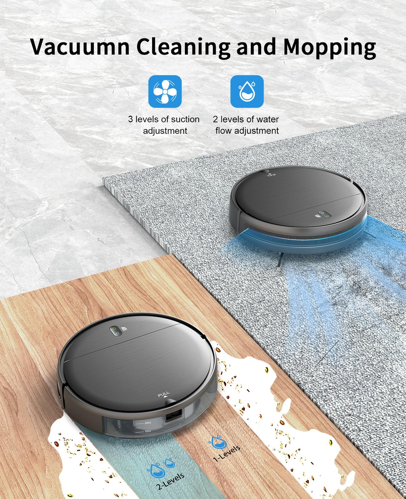 Robot Vacuum And Mop Combo, 2 In 1 Mopping Robot Vacuum Cleaner With Schedule, Wi Fi/Voice/App, Strong Suction, Ease Of Use, Sel