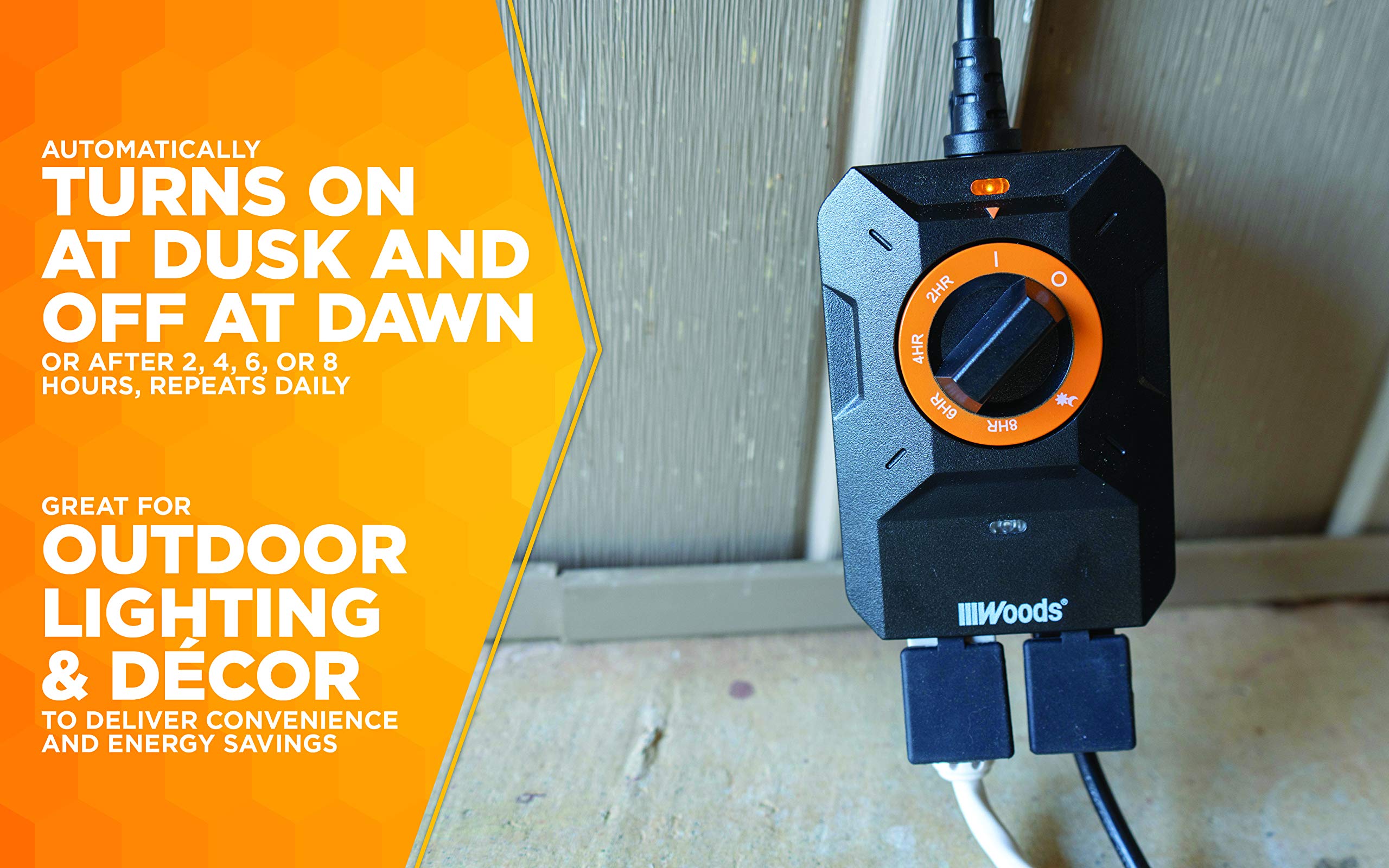 Woods 50122Wd Outdoor Dusk To Dawn Lighting Timer, 2 Grounded Outlets,
