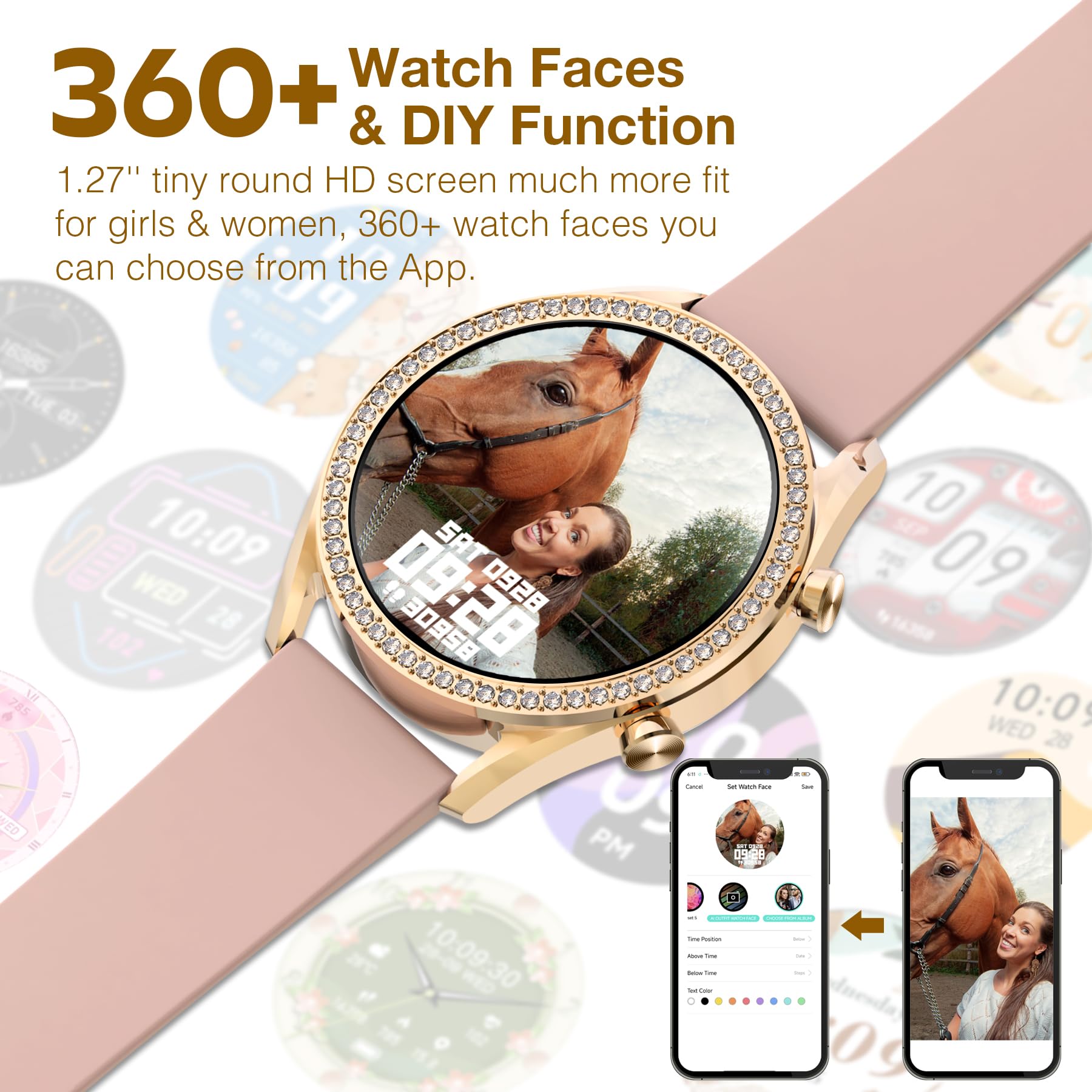 Bribejat Smart Watch For Women Answer/Make Call, Hd 1.27 Aluminum Alloy Case With Diamonds Smartwatch, Waterproof Fitness Trac