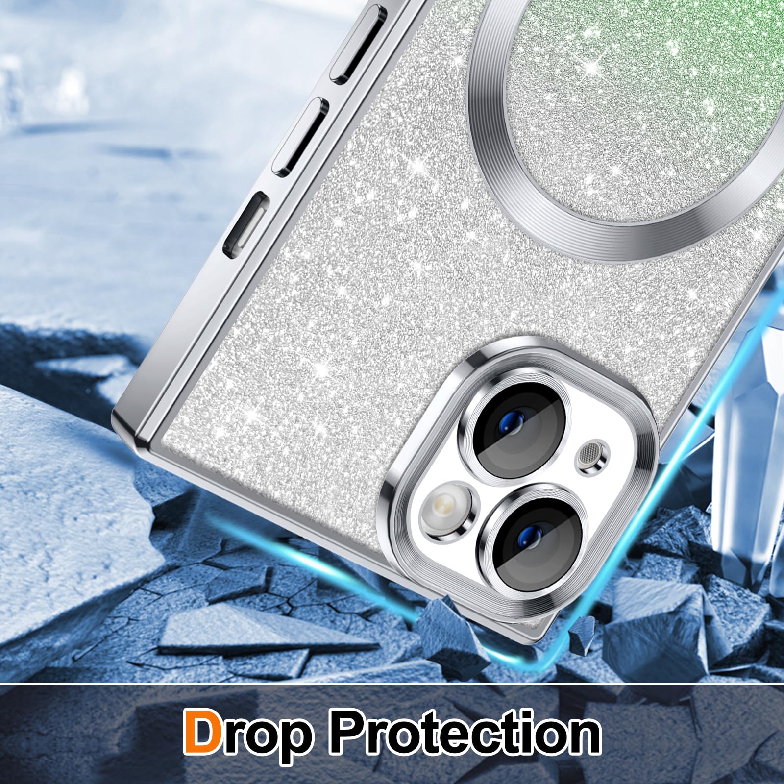 Hython For Iphone 15 Case Clear Magnetic Glitter Phone Cases [Compatible With Magsafe] Full Camera Lens Protector Gradient Spark