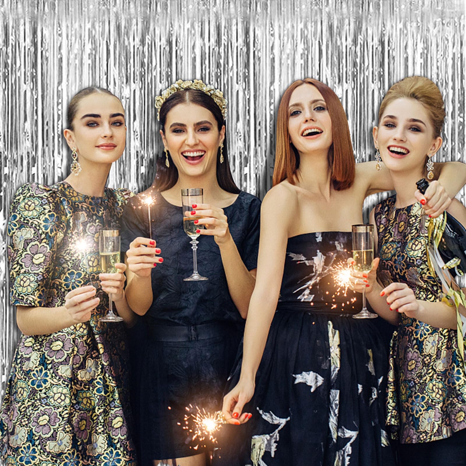 5 Pack Silver Backdrop Curtain Party Decorations Foil Fringe Backdrop Silver Tinsel Streamers Birthday Bachelorette New Year Chr